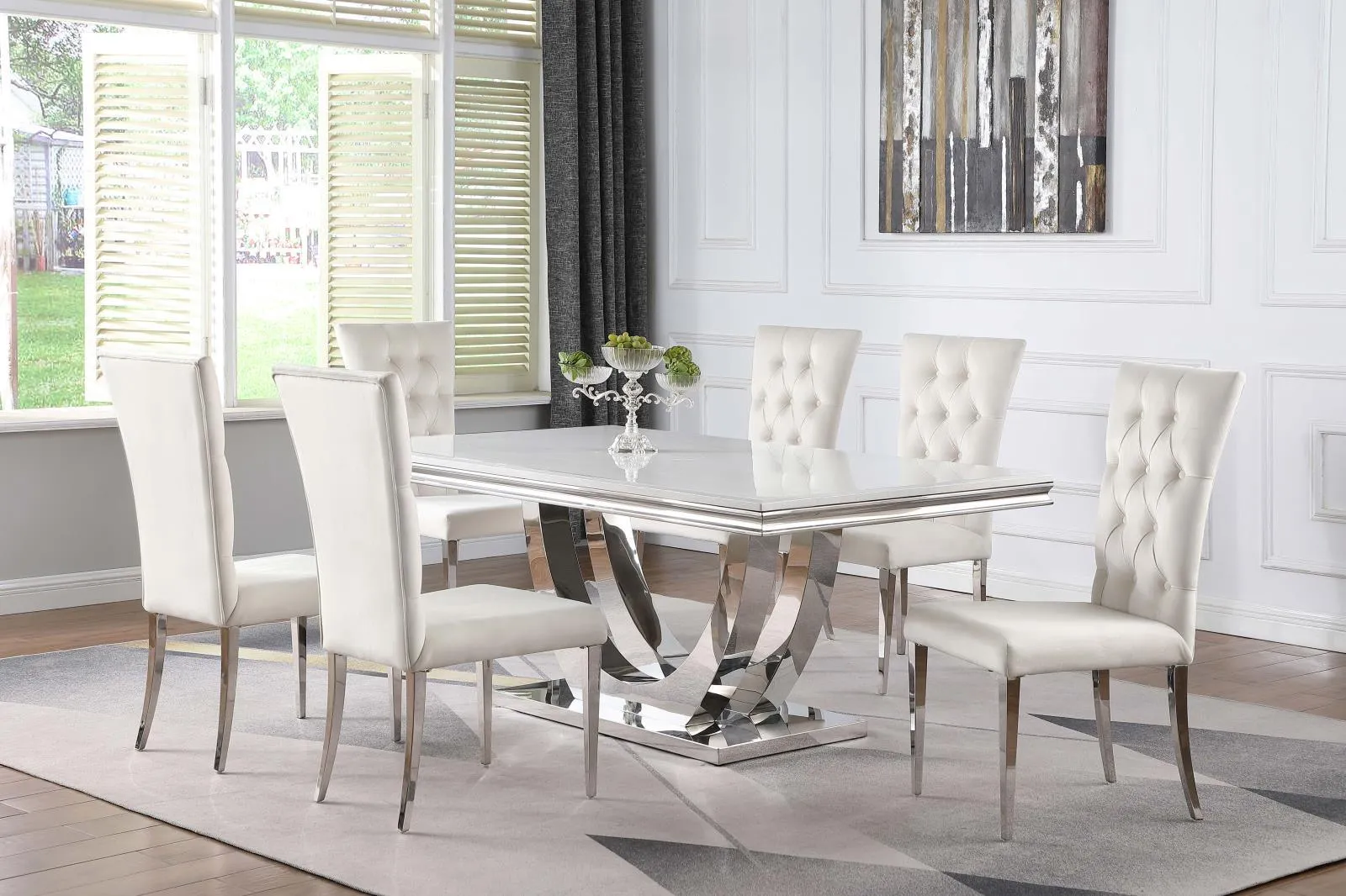 Kerwin White/Chrome Rectangle Faux Marble Top Dining Table - Image 5