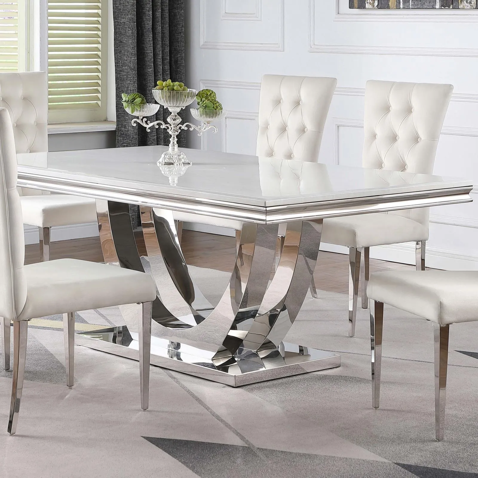 Kerwin White/Chrome Rectangle Faux Marble Top Dining Table - Image 6