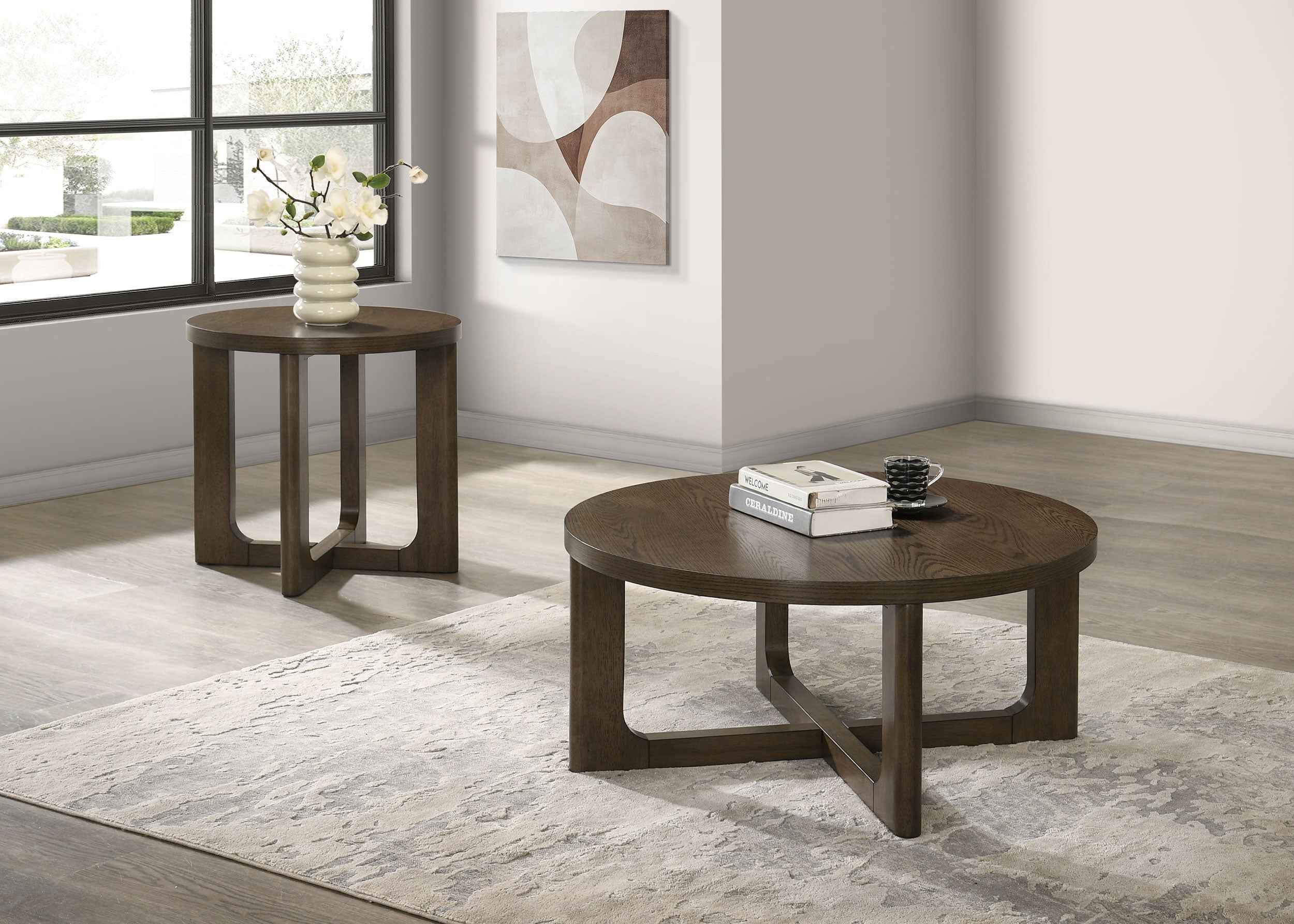 Kessler Brown 2-piece Round Sculptural Wood Coffee Table Set