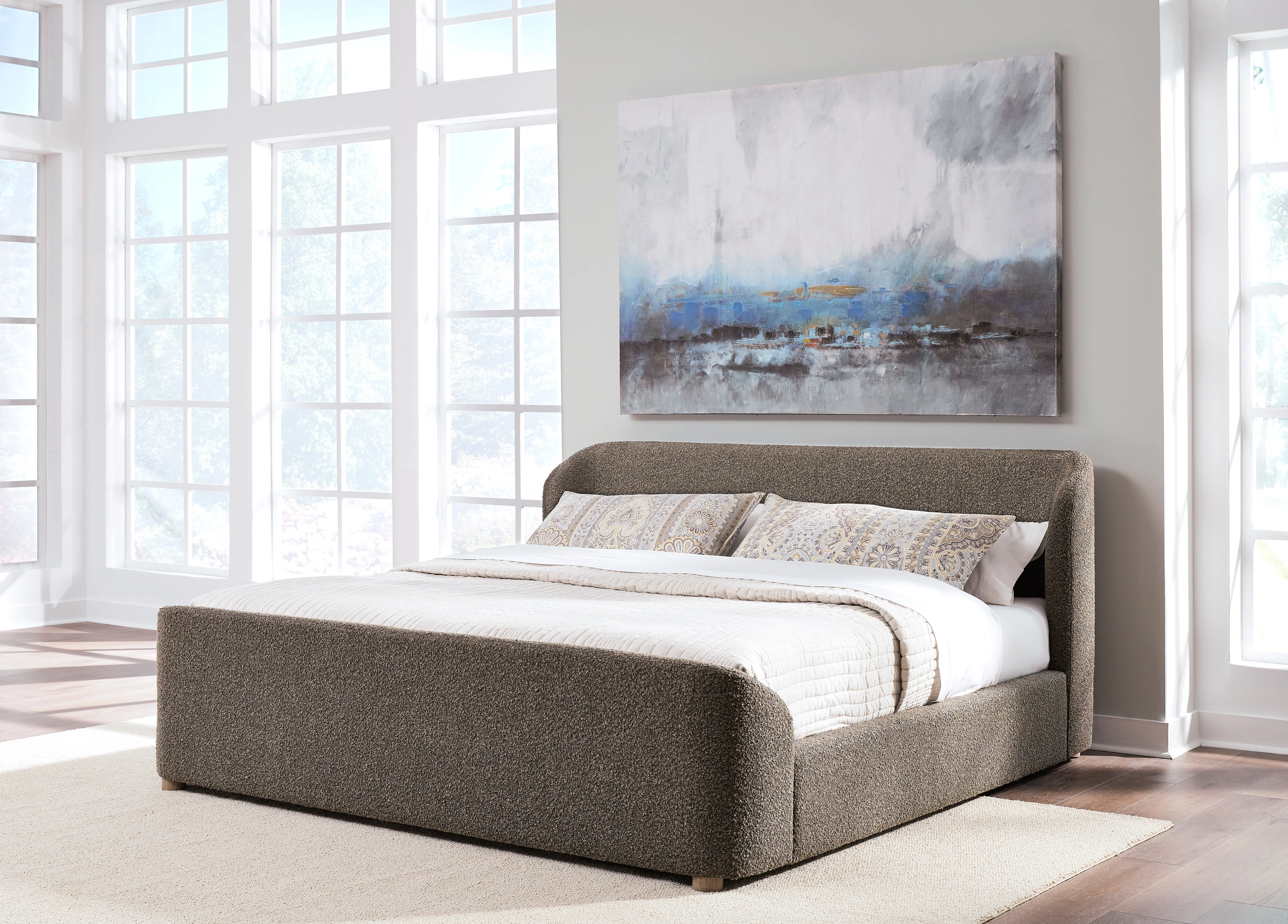 Kiki Upholstered Full Platform Bed in Pumpernickel Boucle - Image 3
