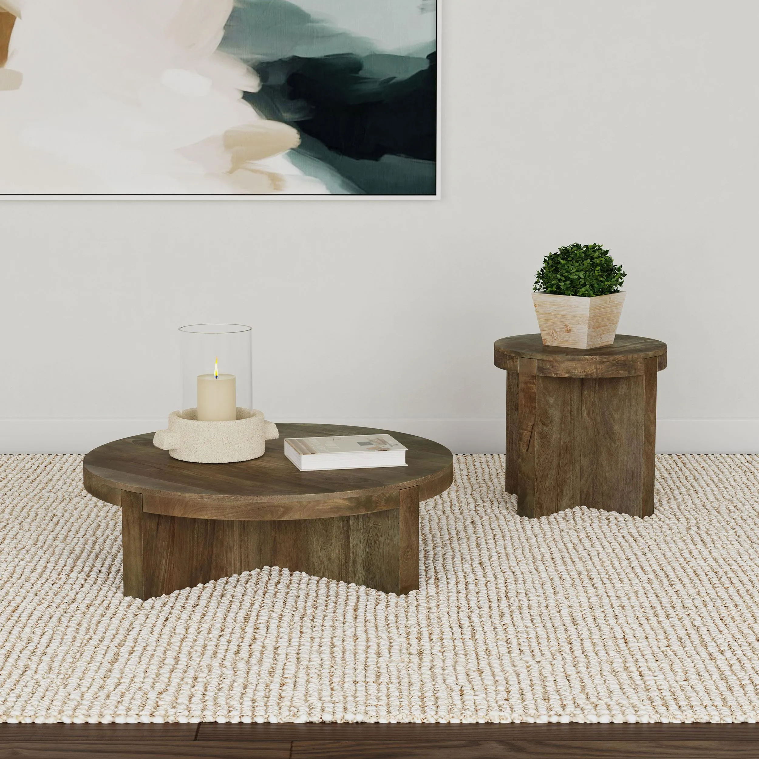 Kinkaid Brown 2-Piece Solid Wood Coffee and End Table Set