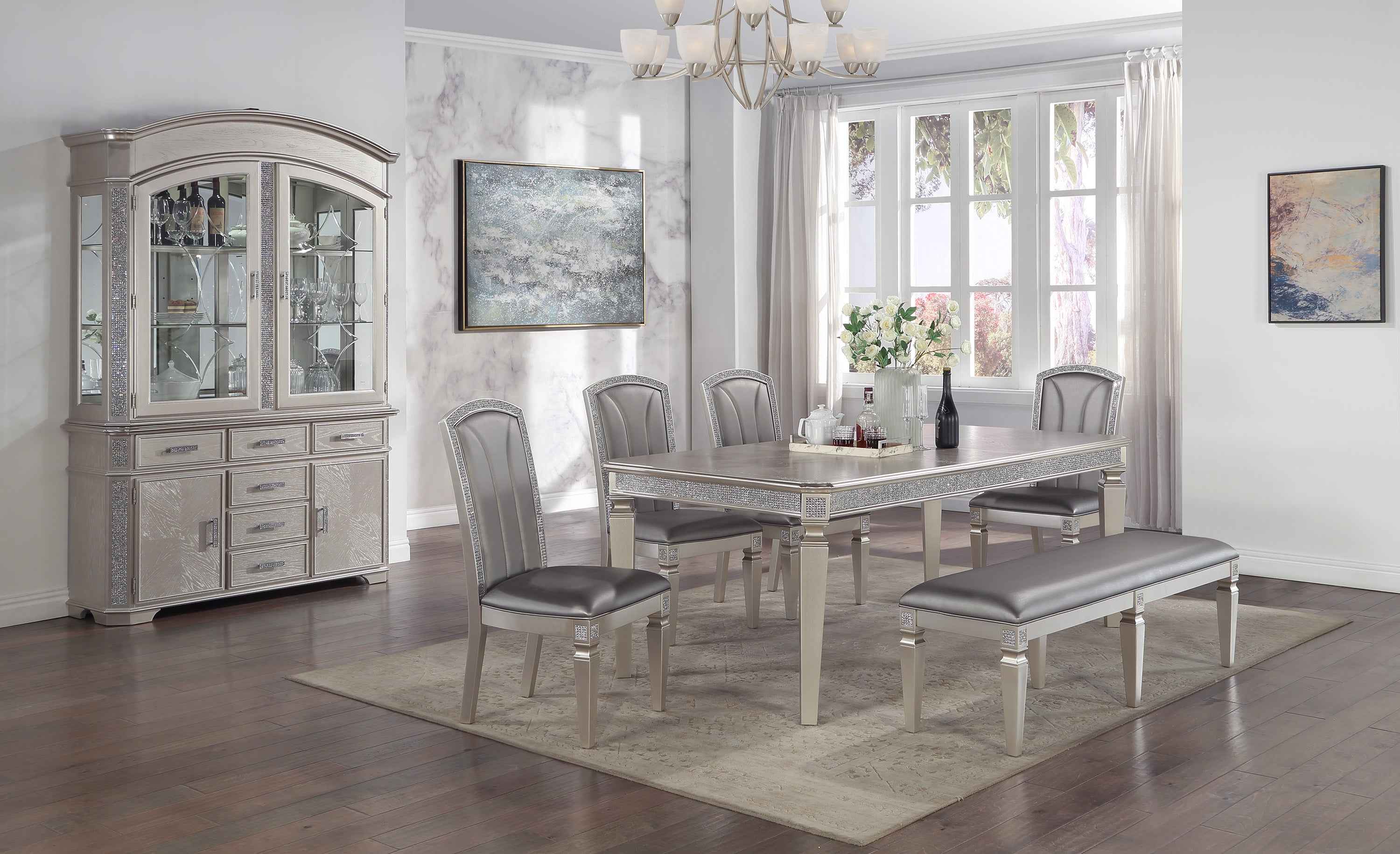 Klina Silver Champagne Dining Bench - Image 2