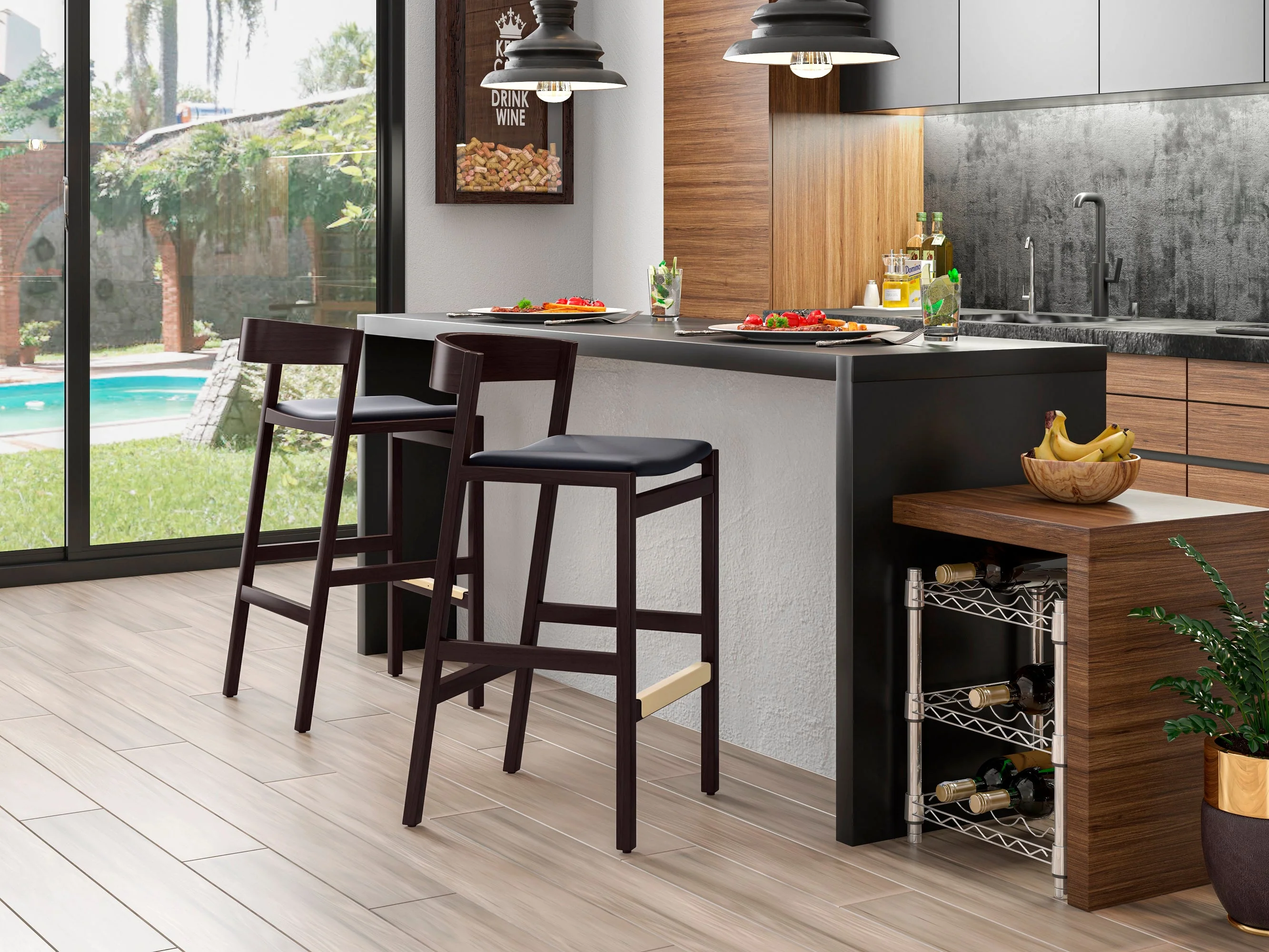 Klismos Barstool in Black and Dark Walnut - Image 2