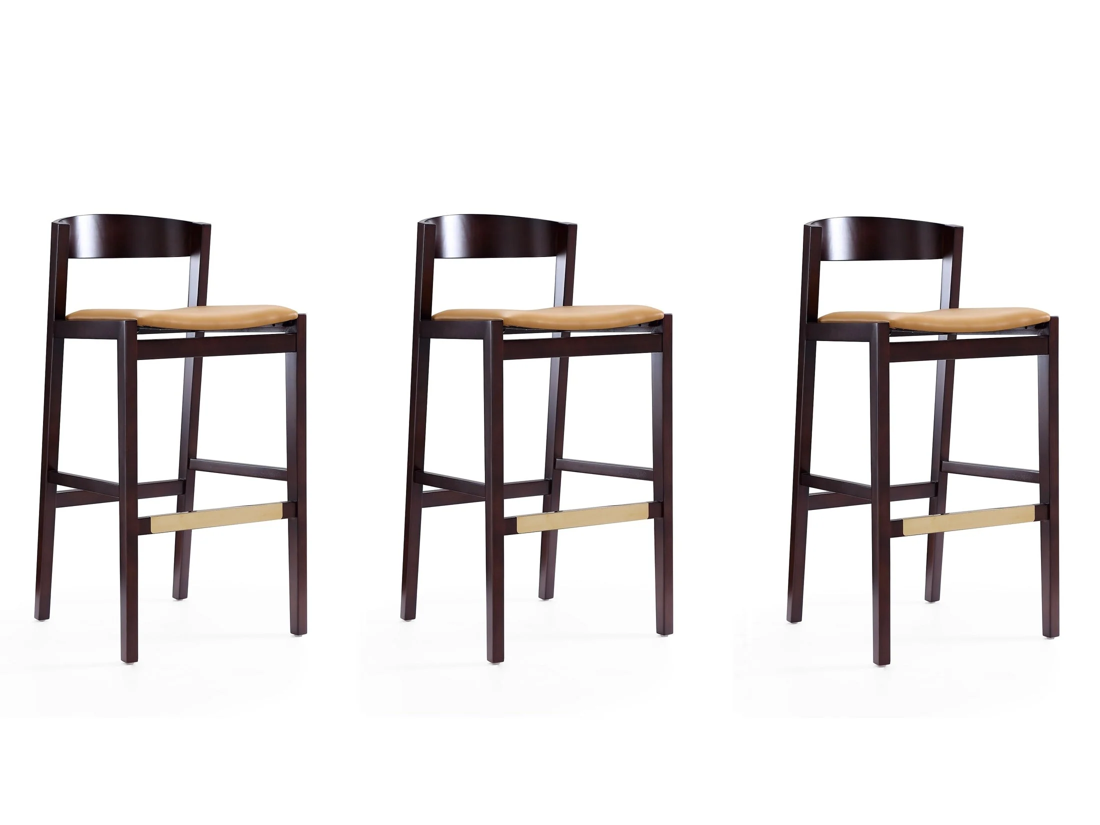 Klismos Barstool in Camel and Dark Walnut (set of 3)