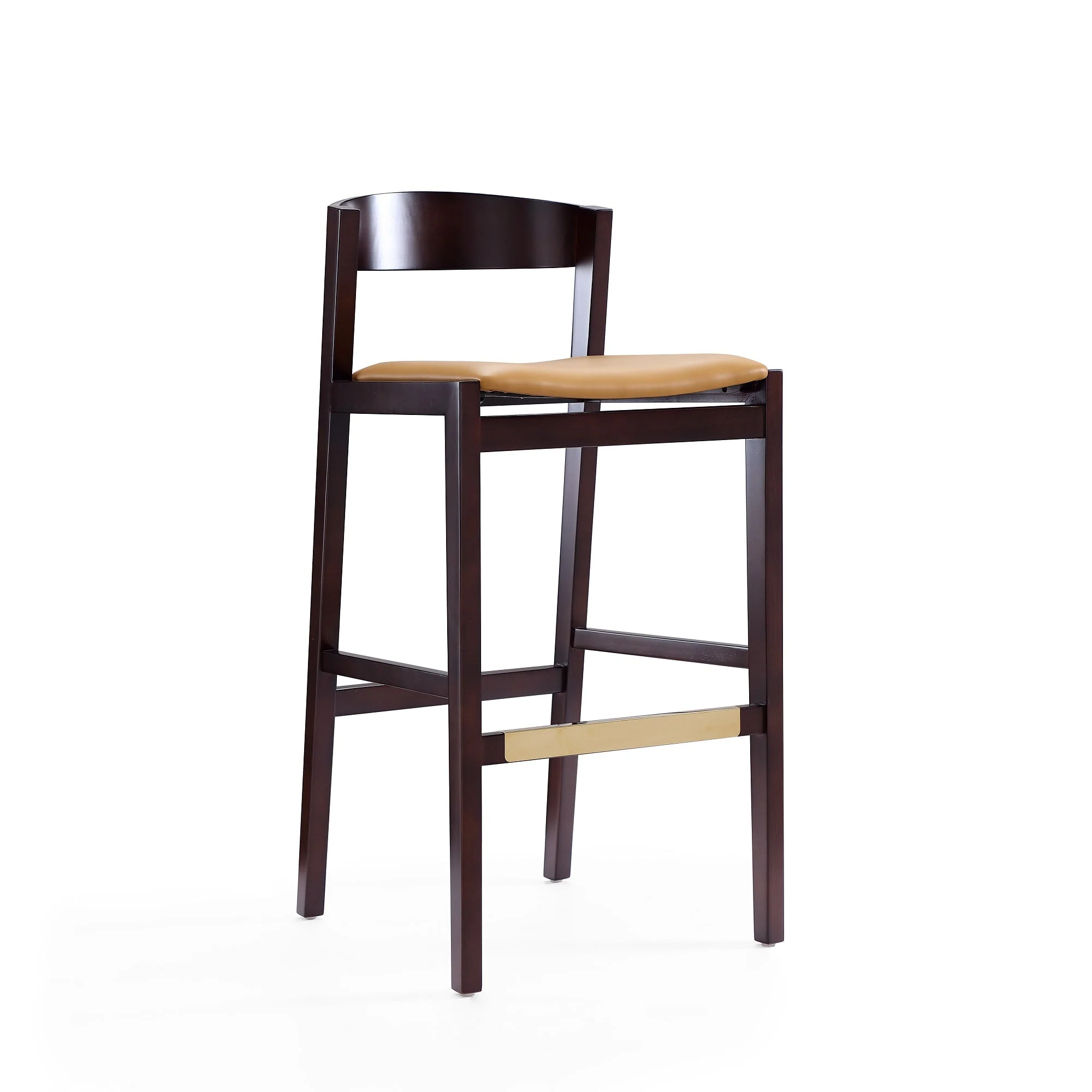 Klismos Barstool in Camel and Dark Walnut (set of 3) - Image 3