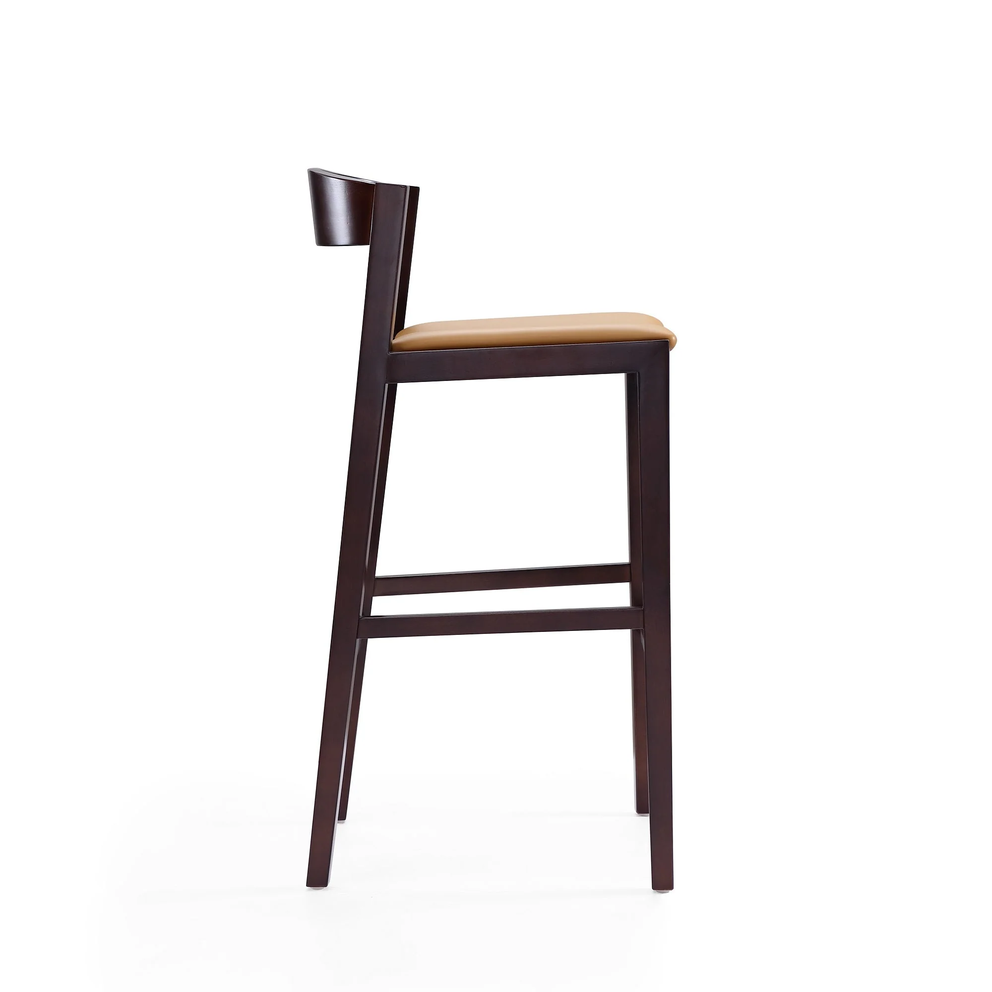 Klismos Barstool in Camel and Dark Walnut (set of 3) - Image 5