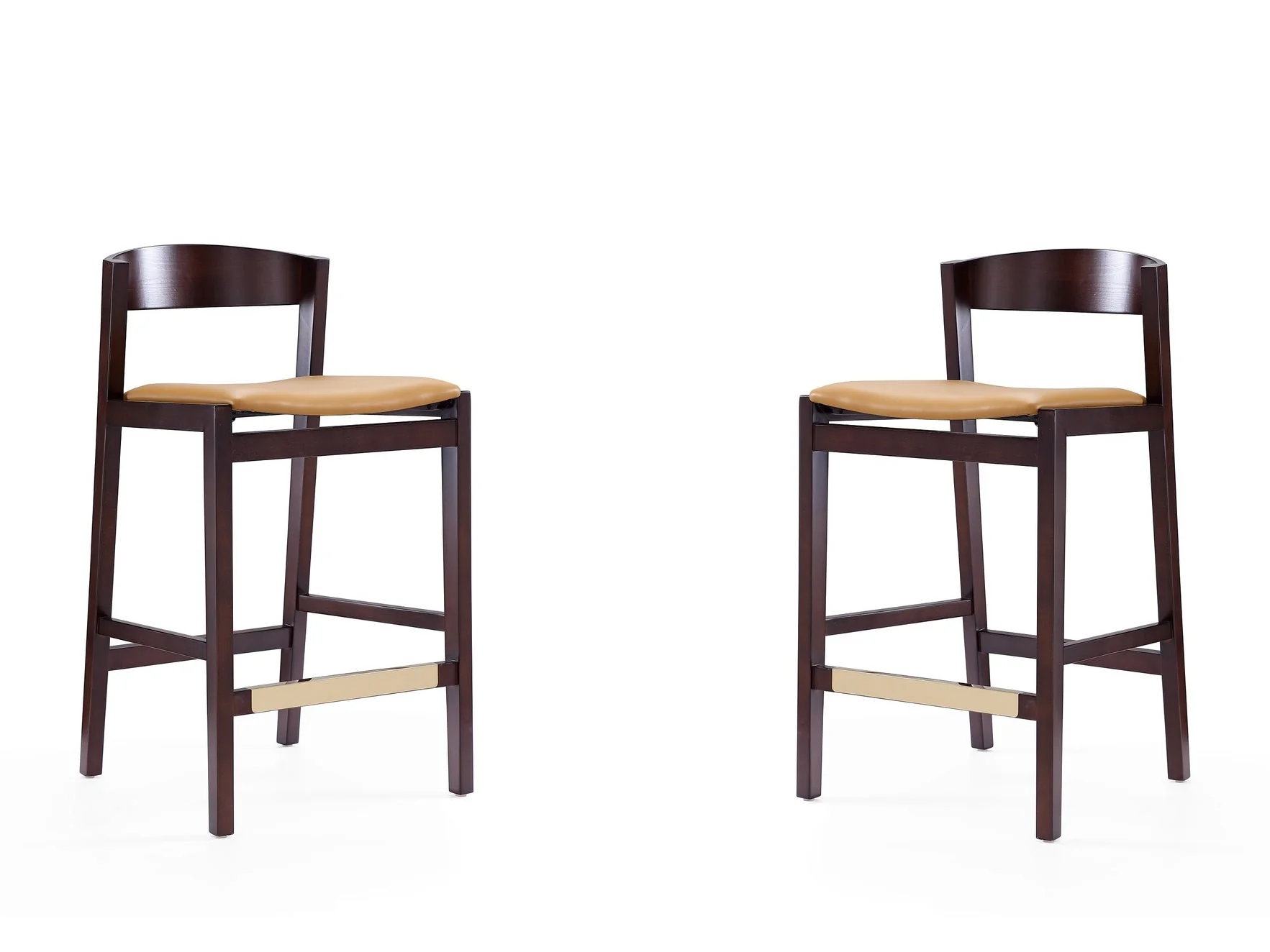 Klismos Counter Stool in Camel and Dark Walnut (set of 2)