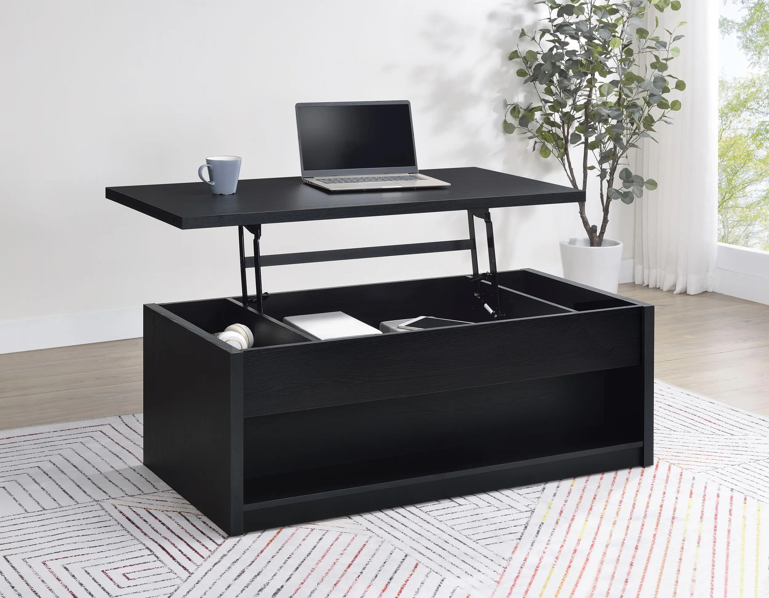Knapp Black Lift Top Cocktail Coffee Table with Dual Drawers - Image 2