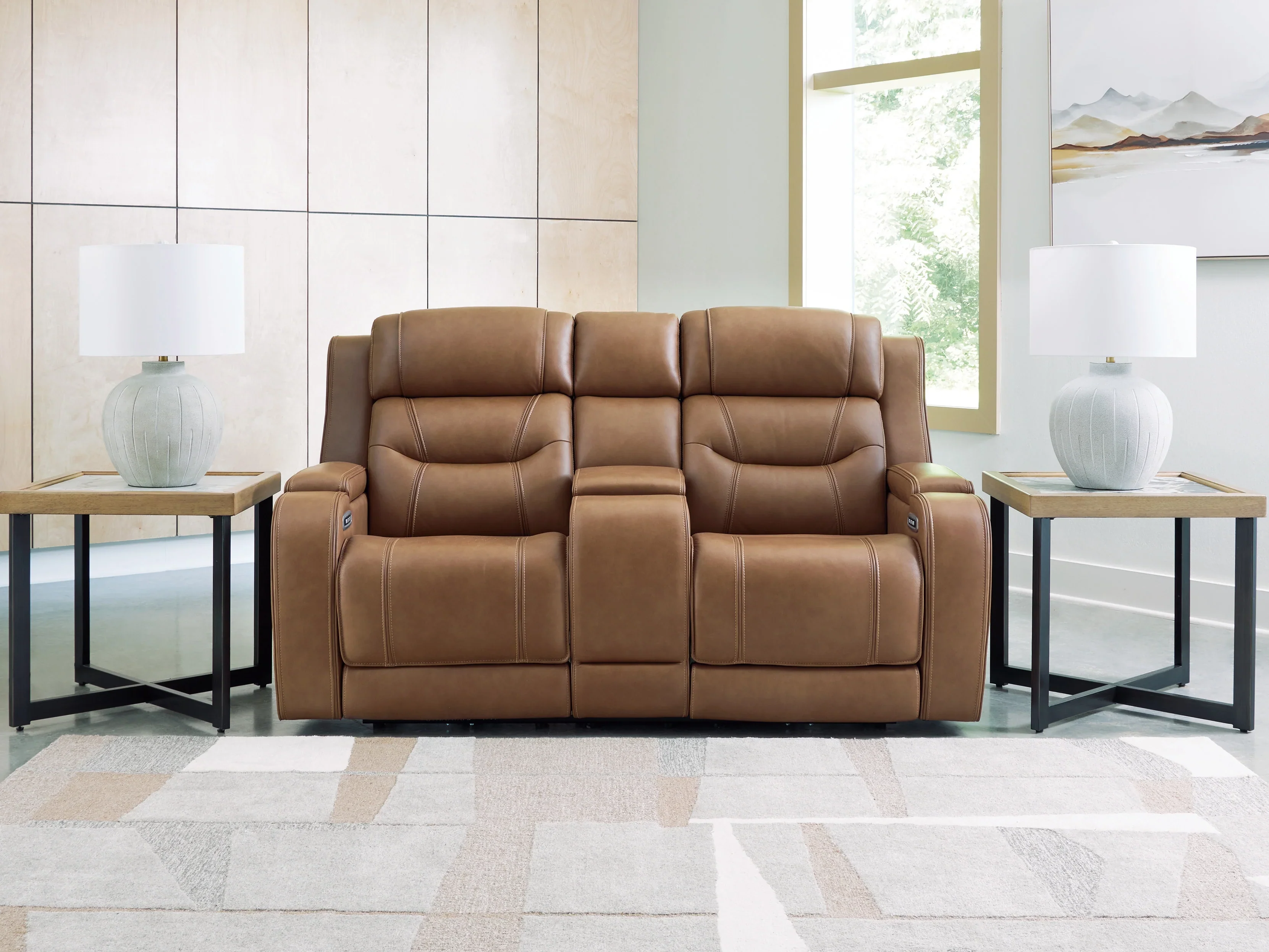 Knightington Caramel Power Reclining Loveseat w/Audio Seating