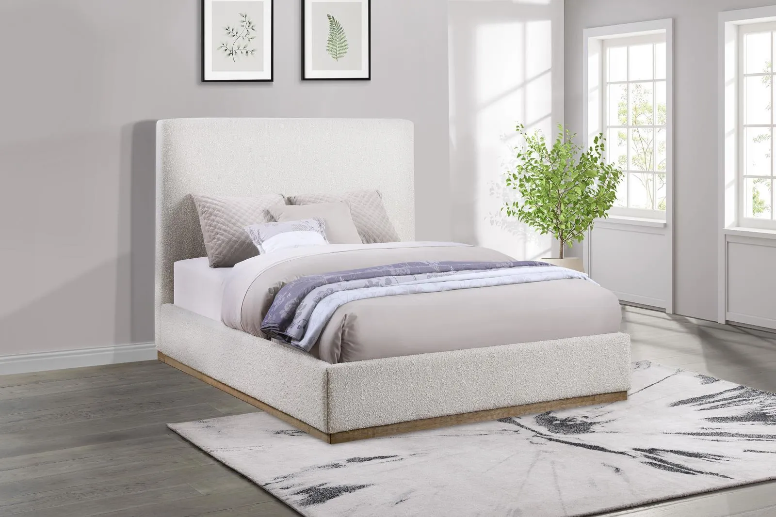 Knox Cream Upholstered Queen Platform Bed