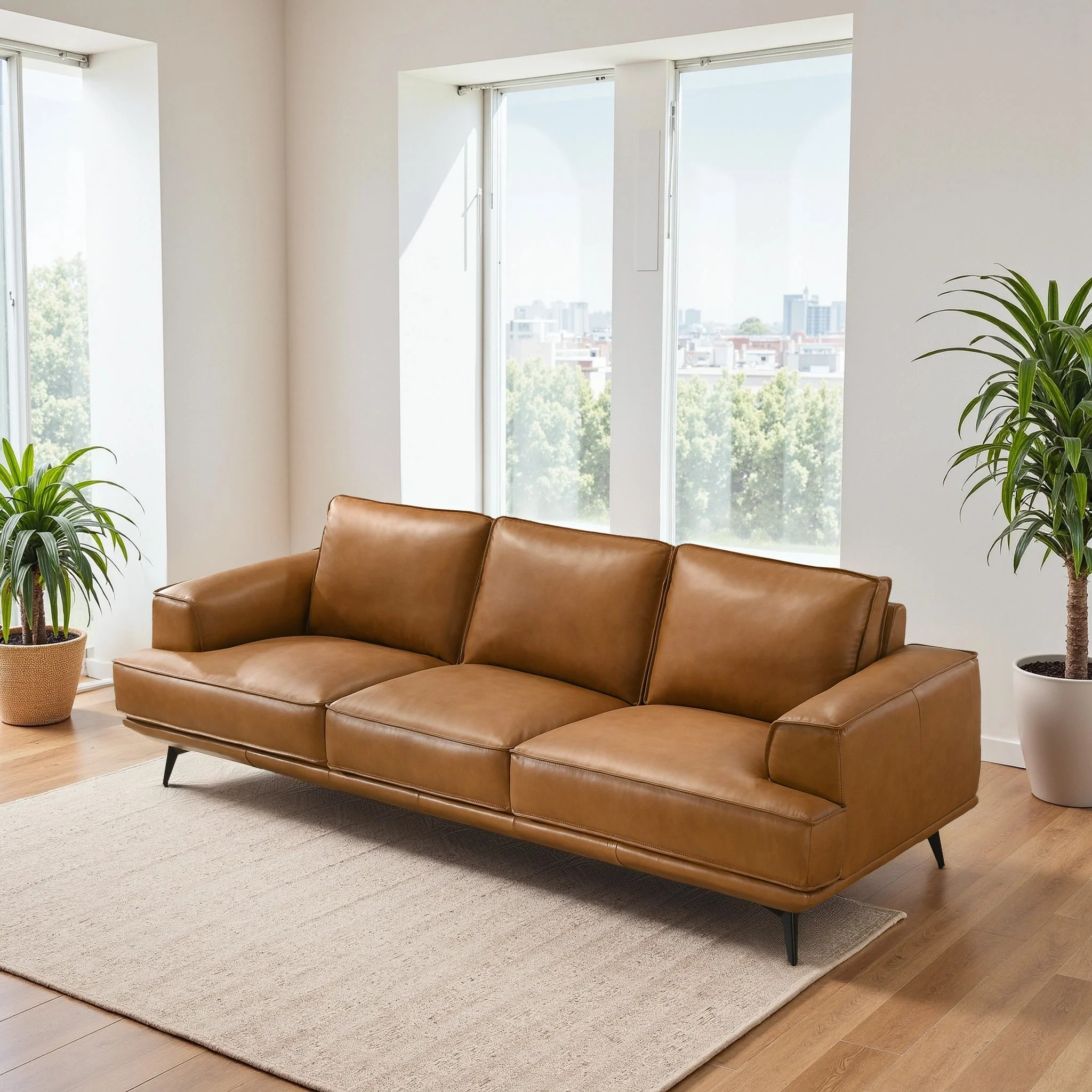 Knox Genuine Tan Leather Comfortable Sofa - Image 4