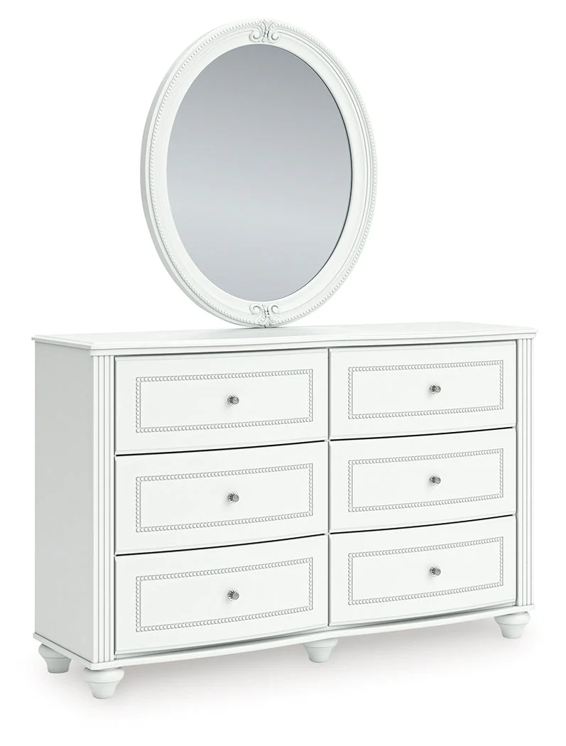 Kozlani White Full Upholstered Panel Bed, Dresser and Mirror - Image 11