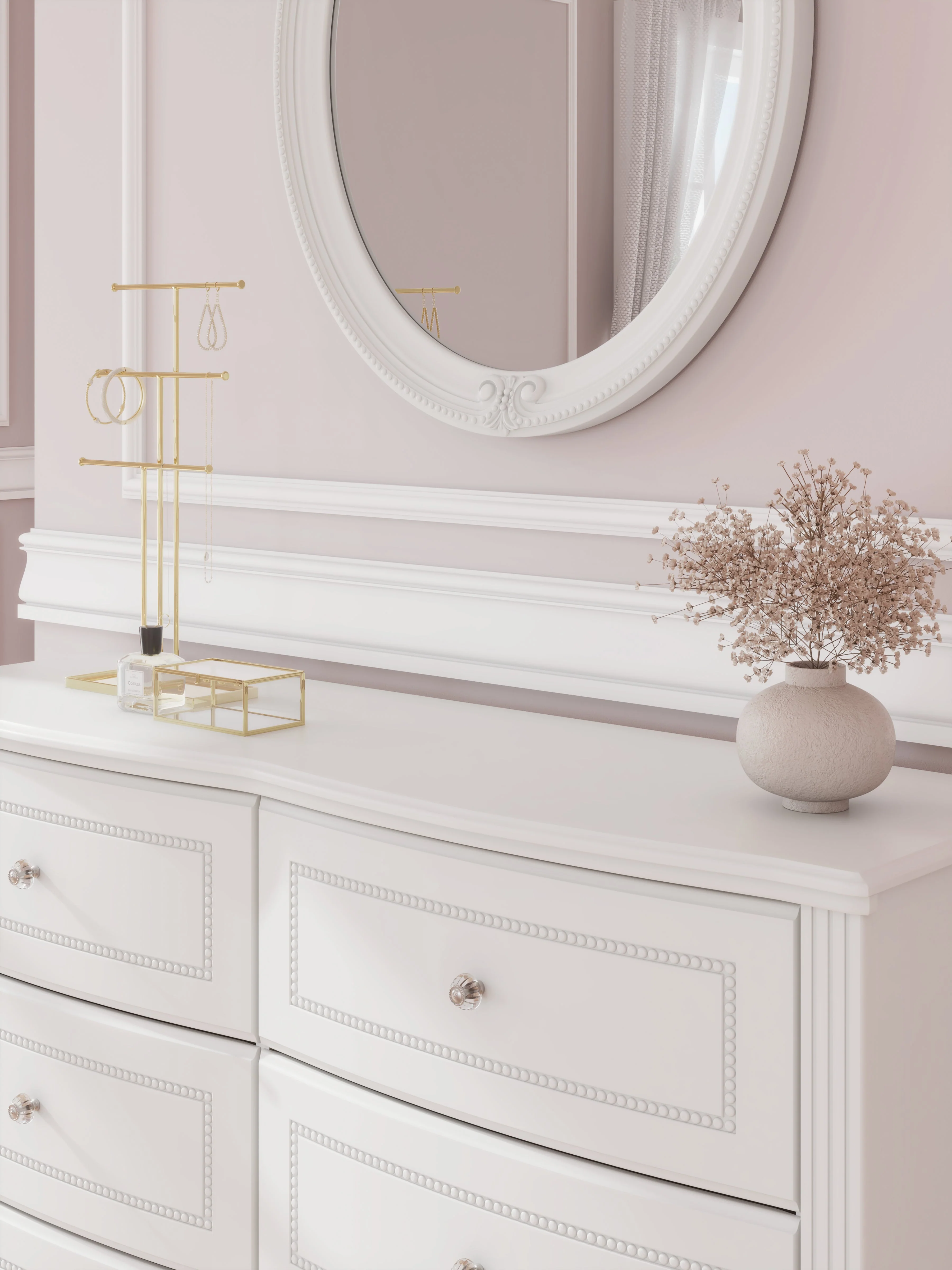 Kozlani White Full Upholstered Panel Bed, Dresser and Mirror - Image 14