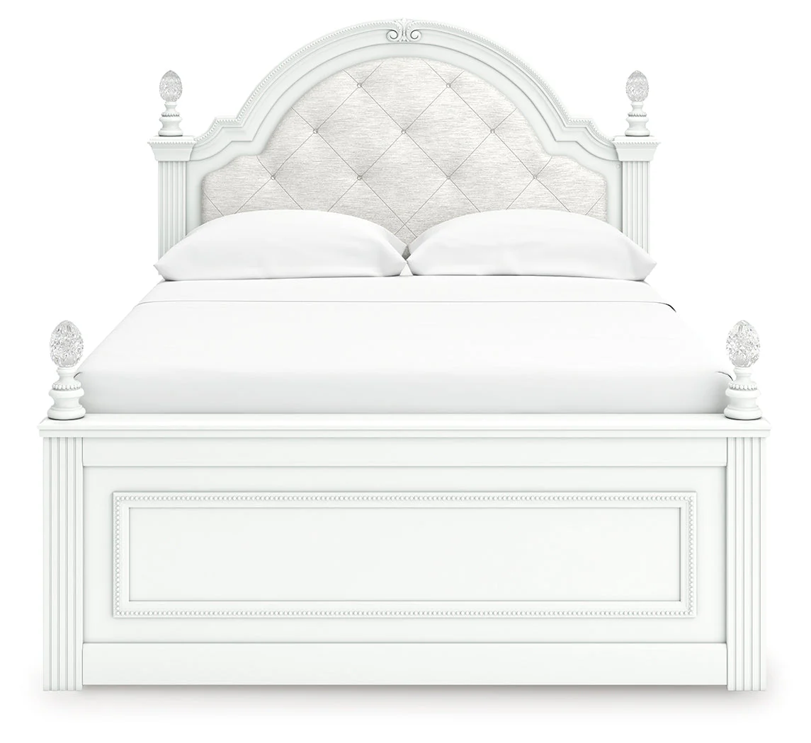 Kozlani White Full Upholstered Panel Bed, Dresser and Mirror - Image 3