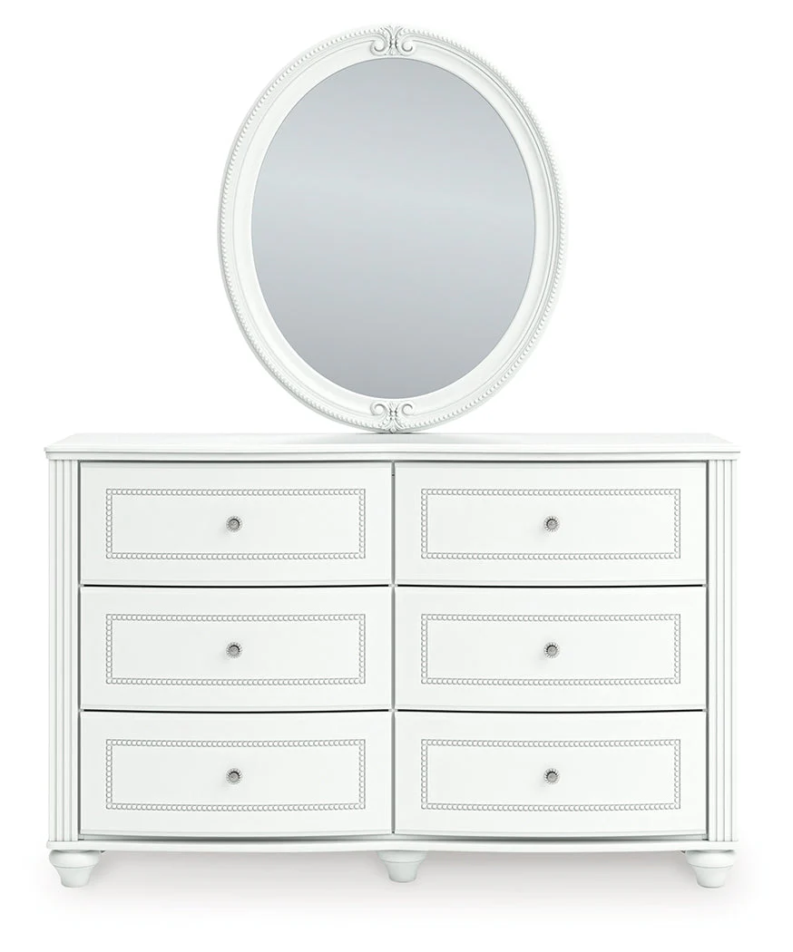 Kozlani White Twin Upholstered Panel Bed, Dresser and Mirror - Image 9