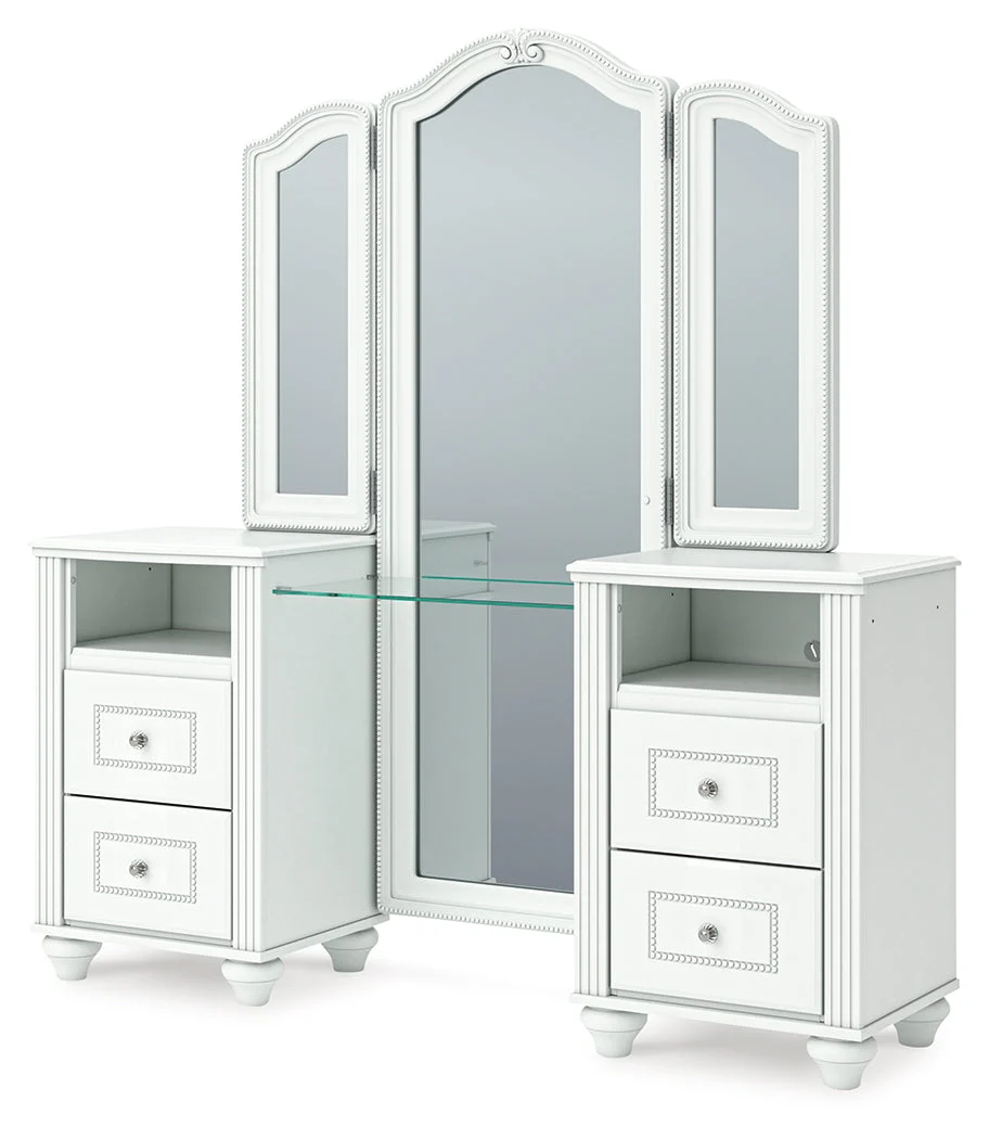 Kozlani White Vanity, Mirror and Stool - Image 12