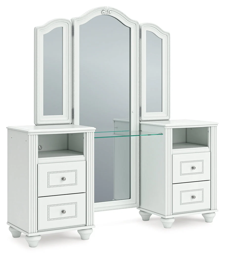 Kozlani White Vanity, Mirror and Stool - Image 7