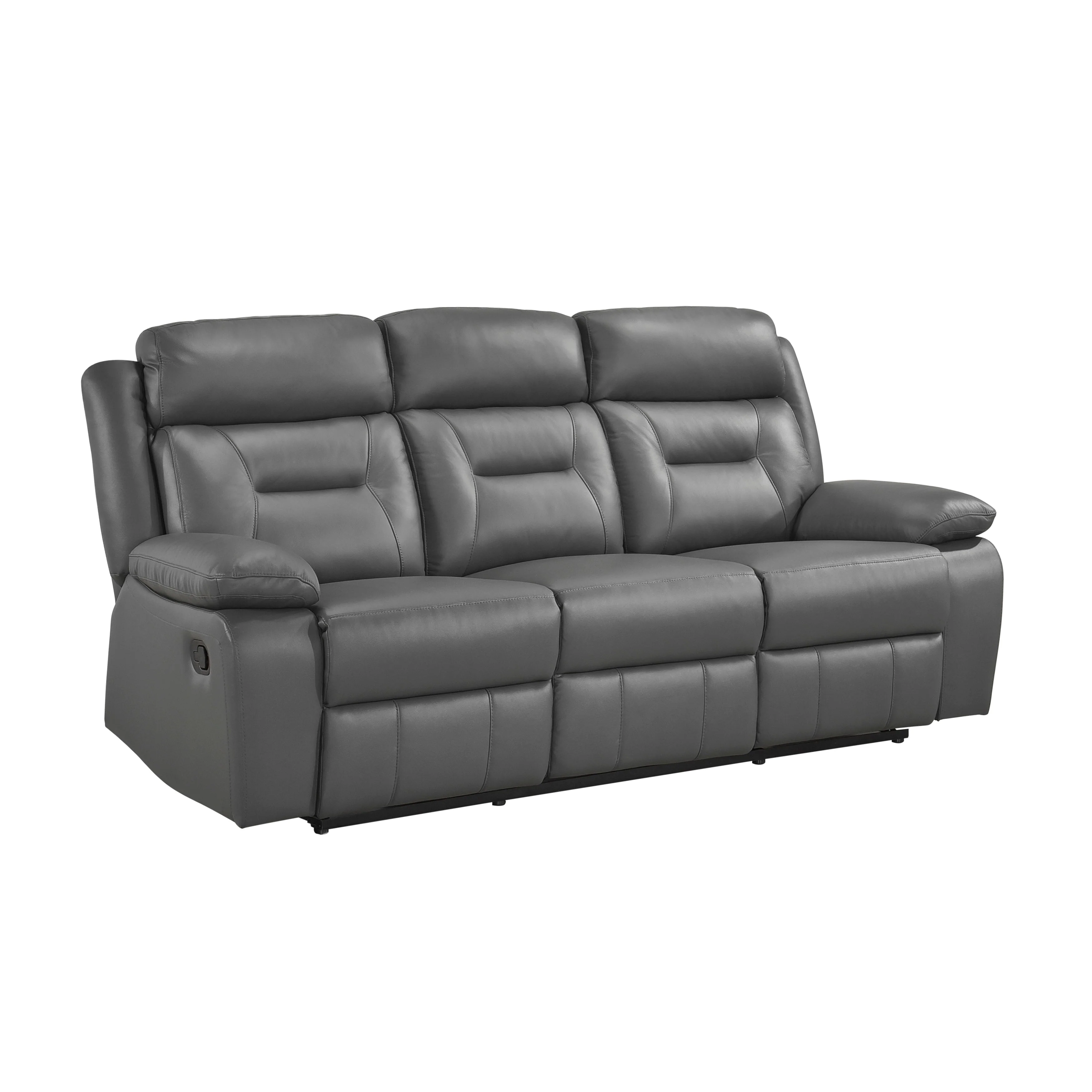 Laconia Dark Gray Leather Double Reclining Living Room Set - Image 4