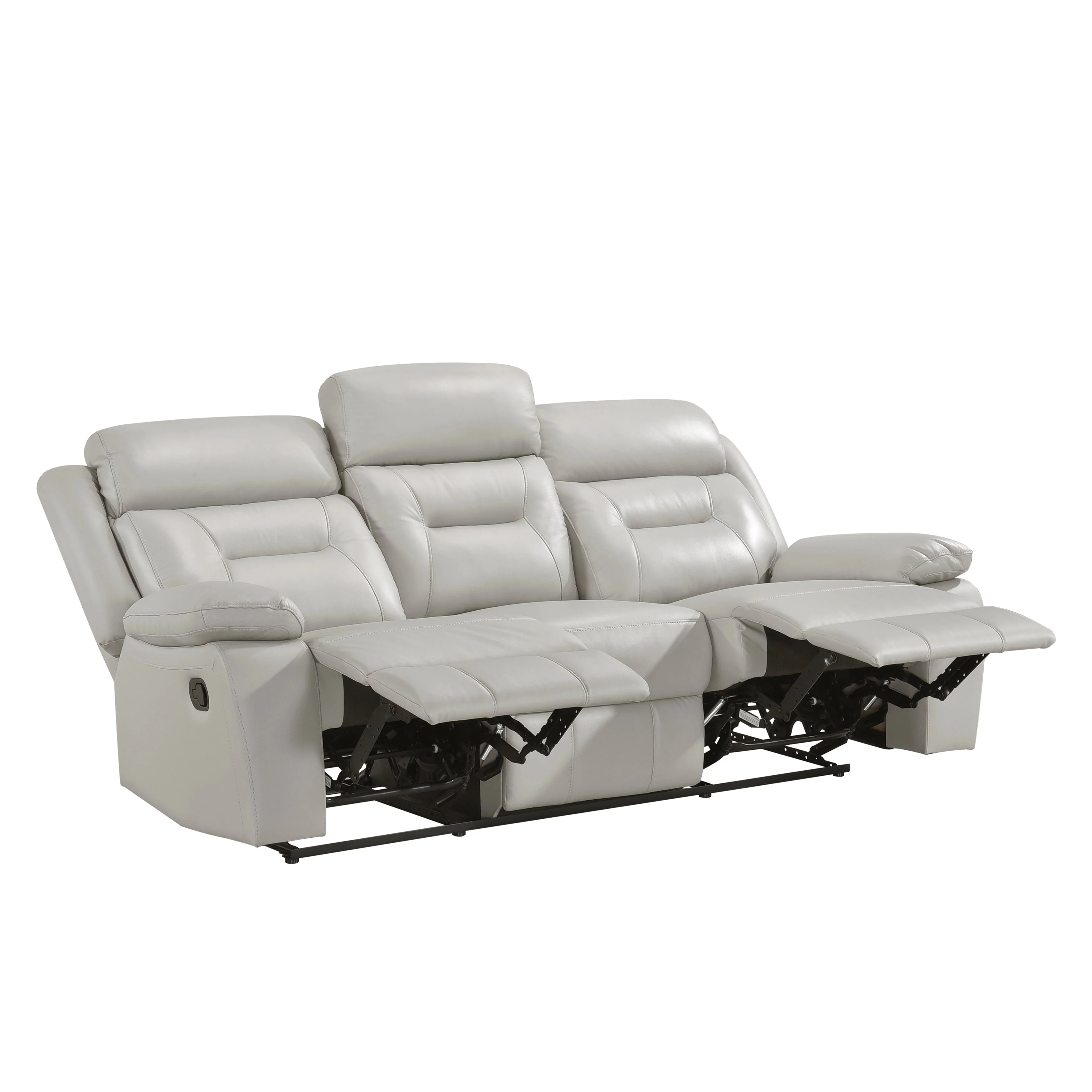 Laconia Silver Leather Double Reclining Living Room Set - Image 5