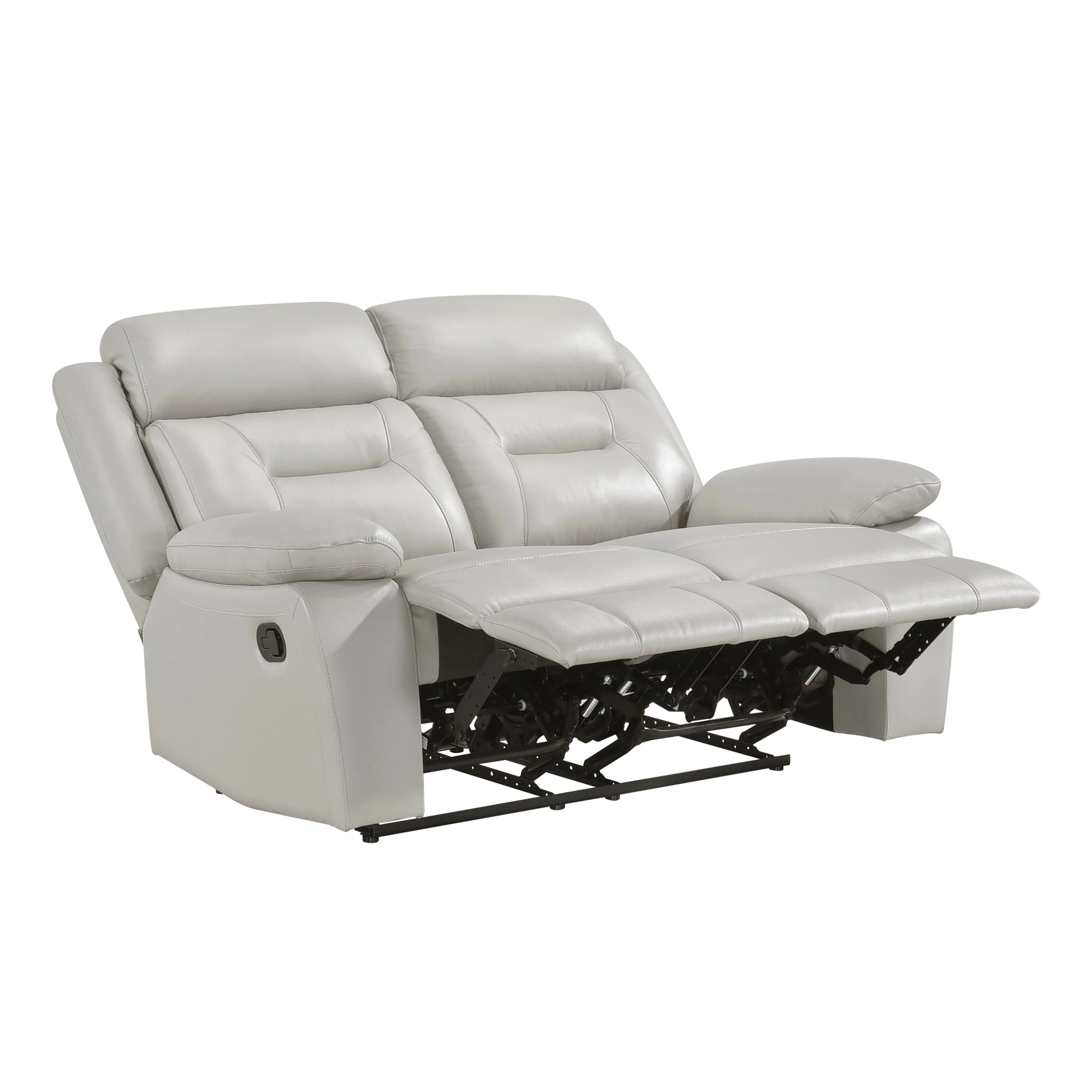 Laconia Silver Leather Double Reclining Living Room Set - Image 9