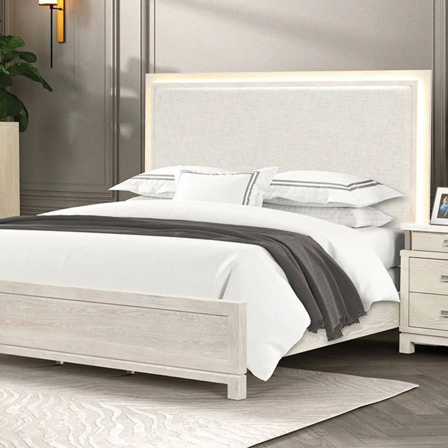 Lafayette Weathered Gray LED King Panel Bed