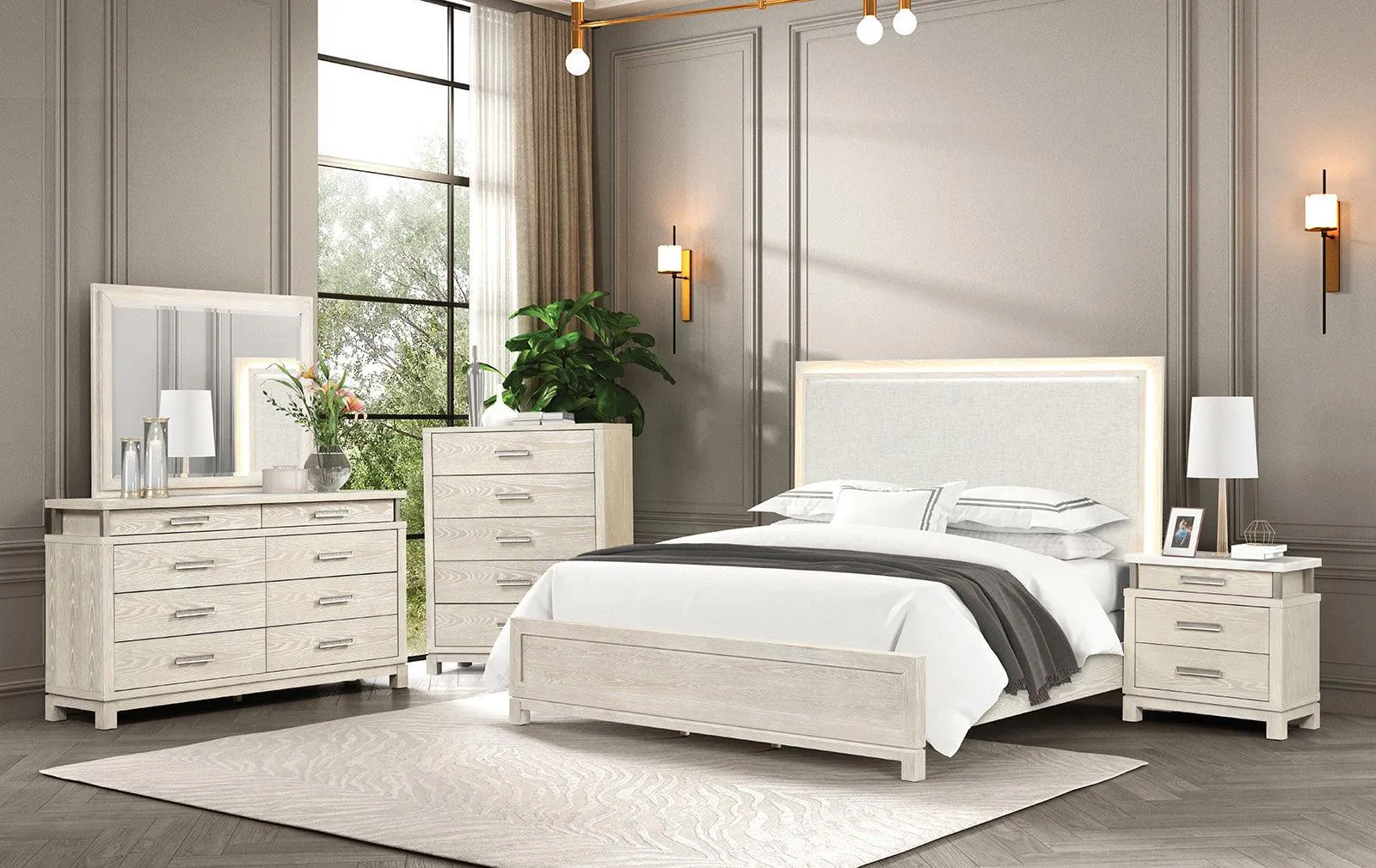 Lafayette Weathered Gray LED Queen Panel Bed - Image 3