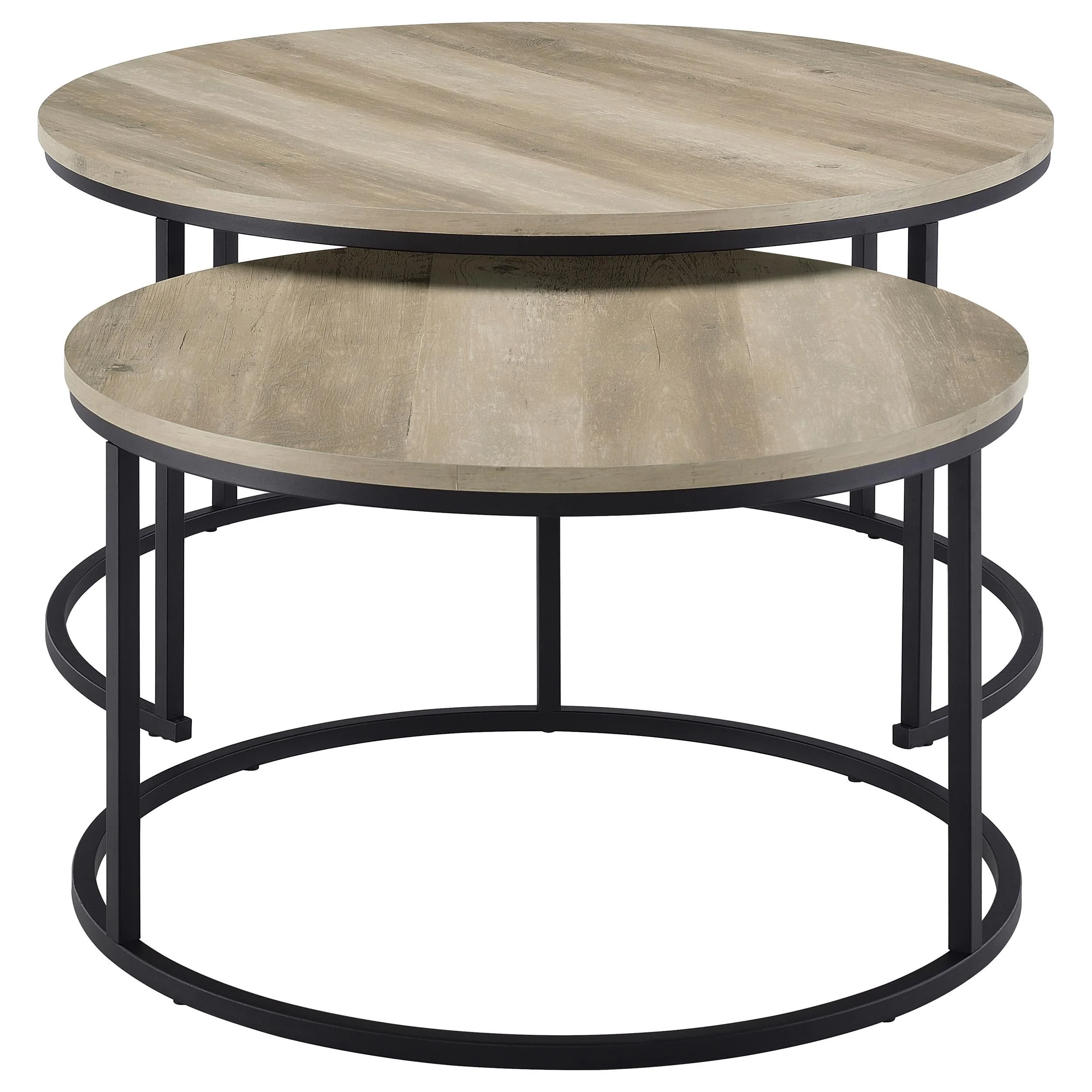 Lainey Distressed Pine 2-Piece Round Nesting Coffee Table - Image 3