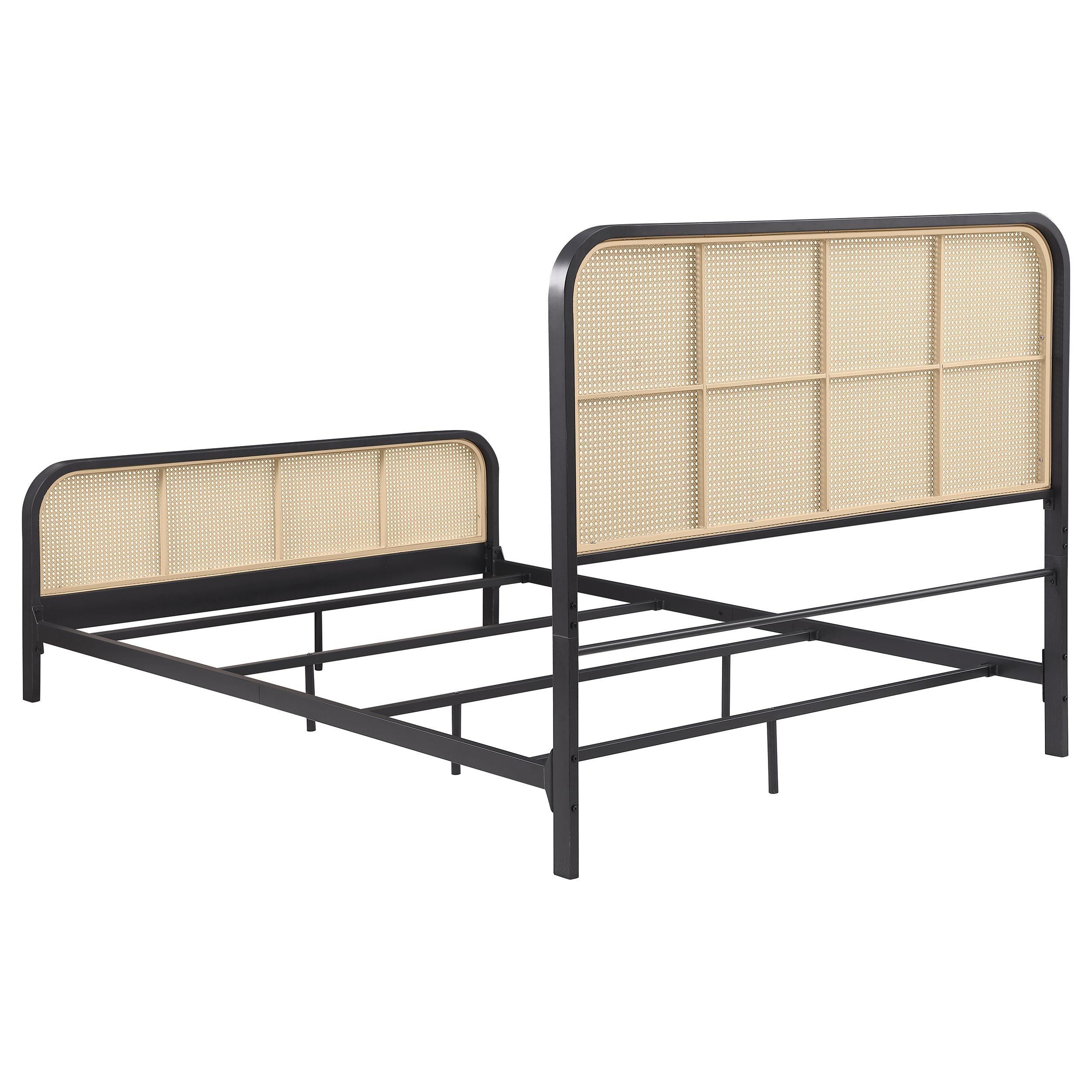 Lanewood Black Polyethylene PE Rattan Upholstered Metal Queen Bed - Image 5