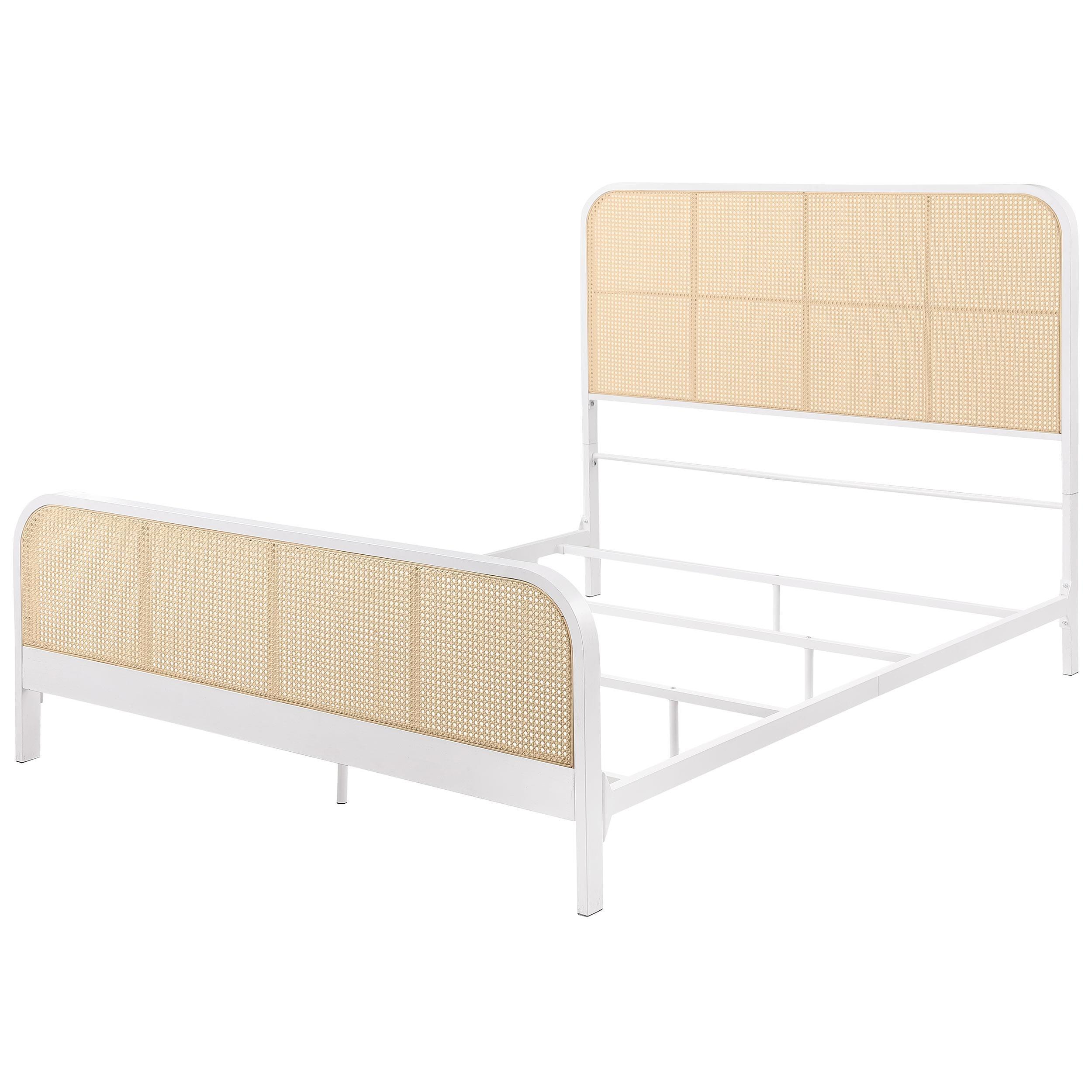 Lanewood White Polyethylene PE Rattan Upholstered Metal Eastern King Bed - Image 3