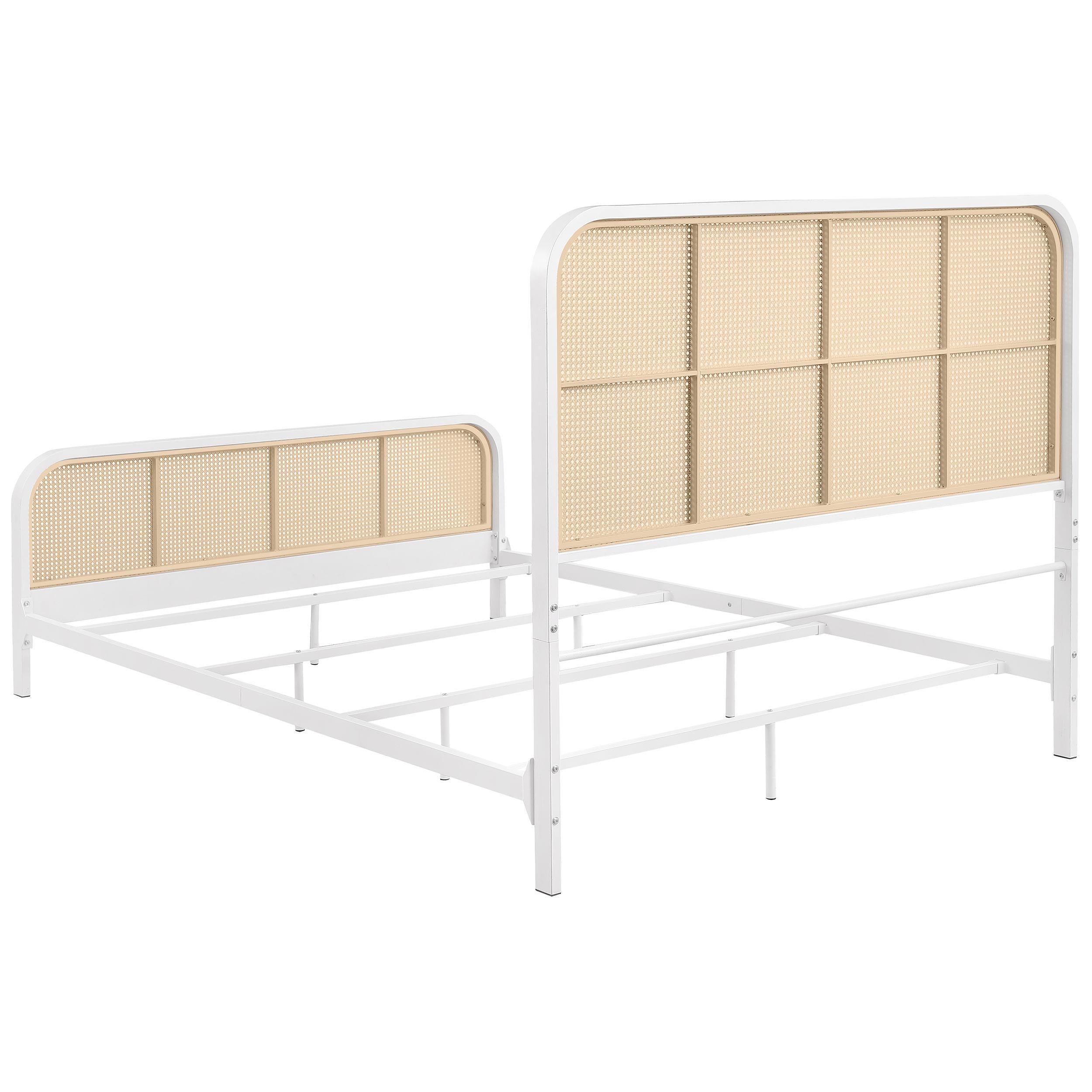 Lanewood White Polyethylene PE Rattan Upholstered Metal Eastern King Bed - Image 5