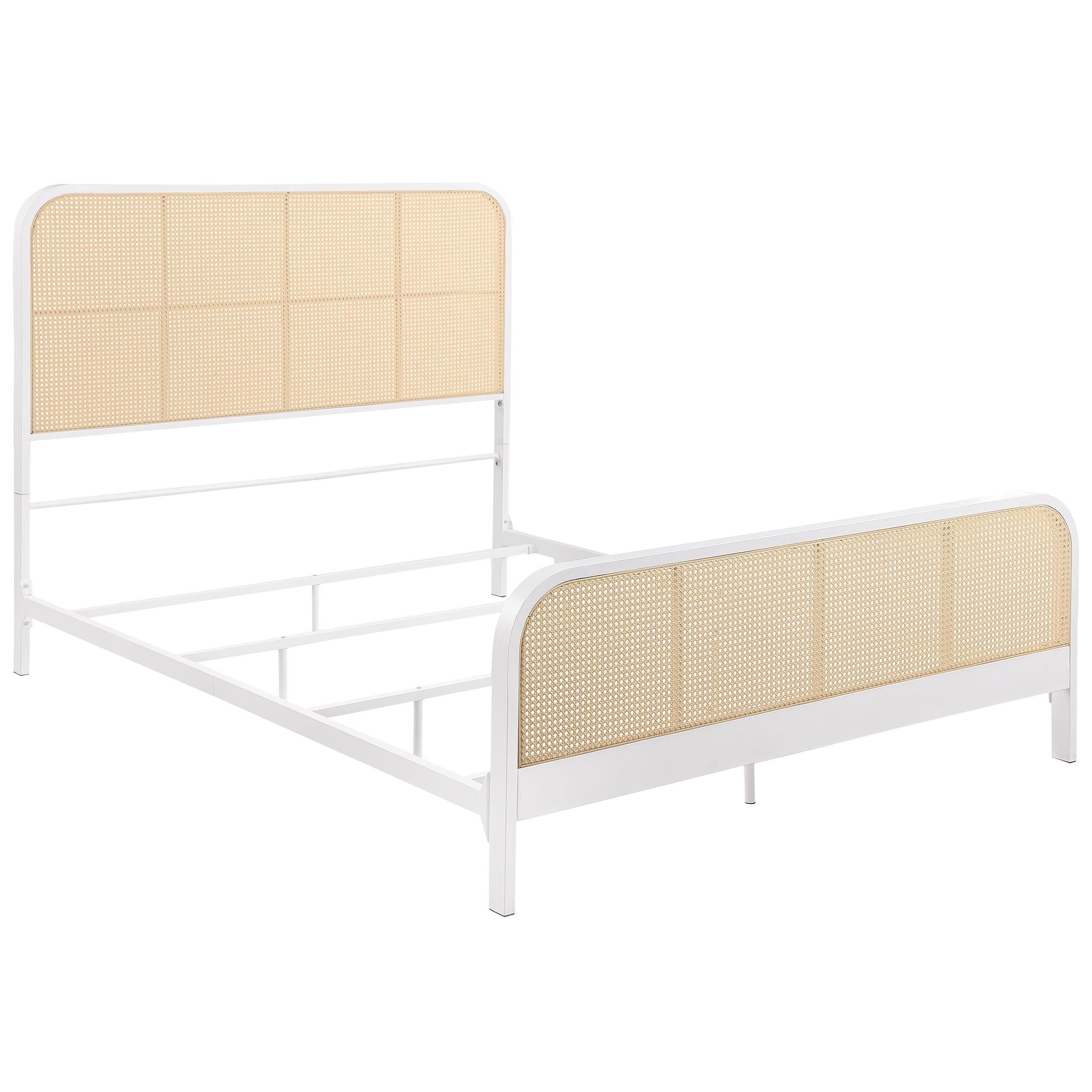 Lanewood White Polyethylene PE Rattan Upholstered Metal Queen Bed - Image 12