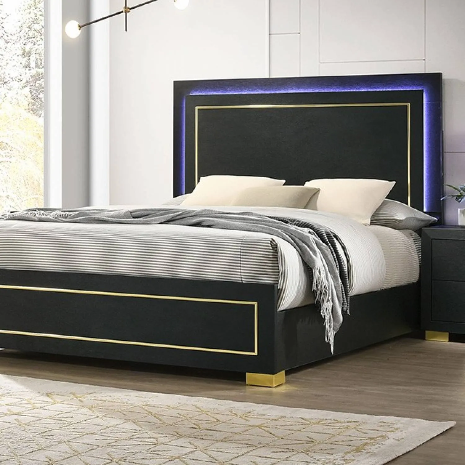 Latimer Black LED King Panel Bed