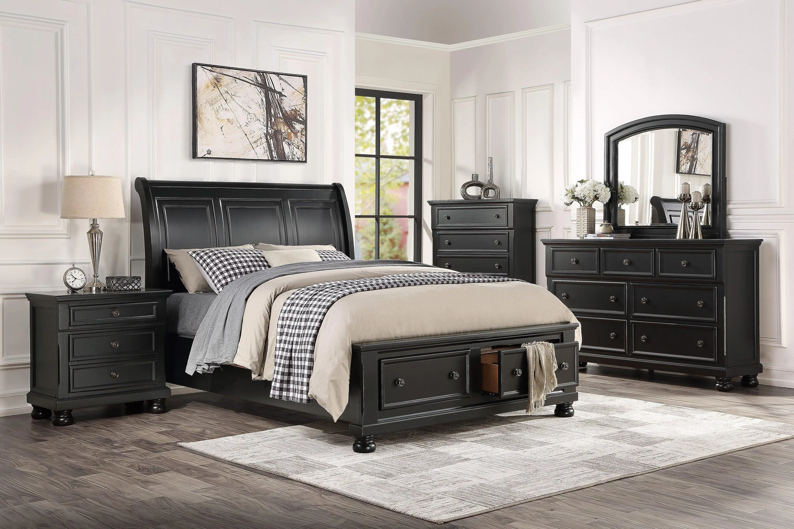Laurelin Black Queen Sleigh Storage Platform Bed - Image 2