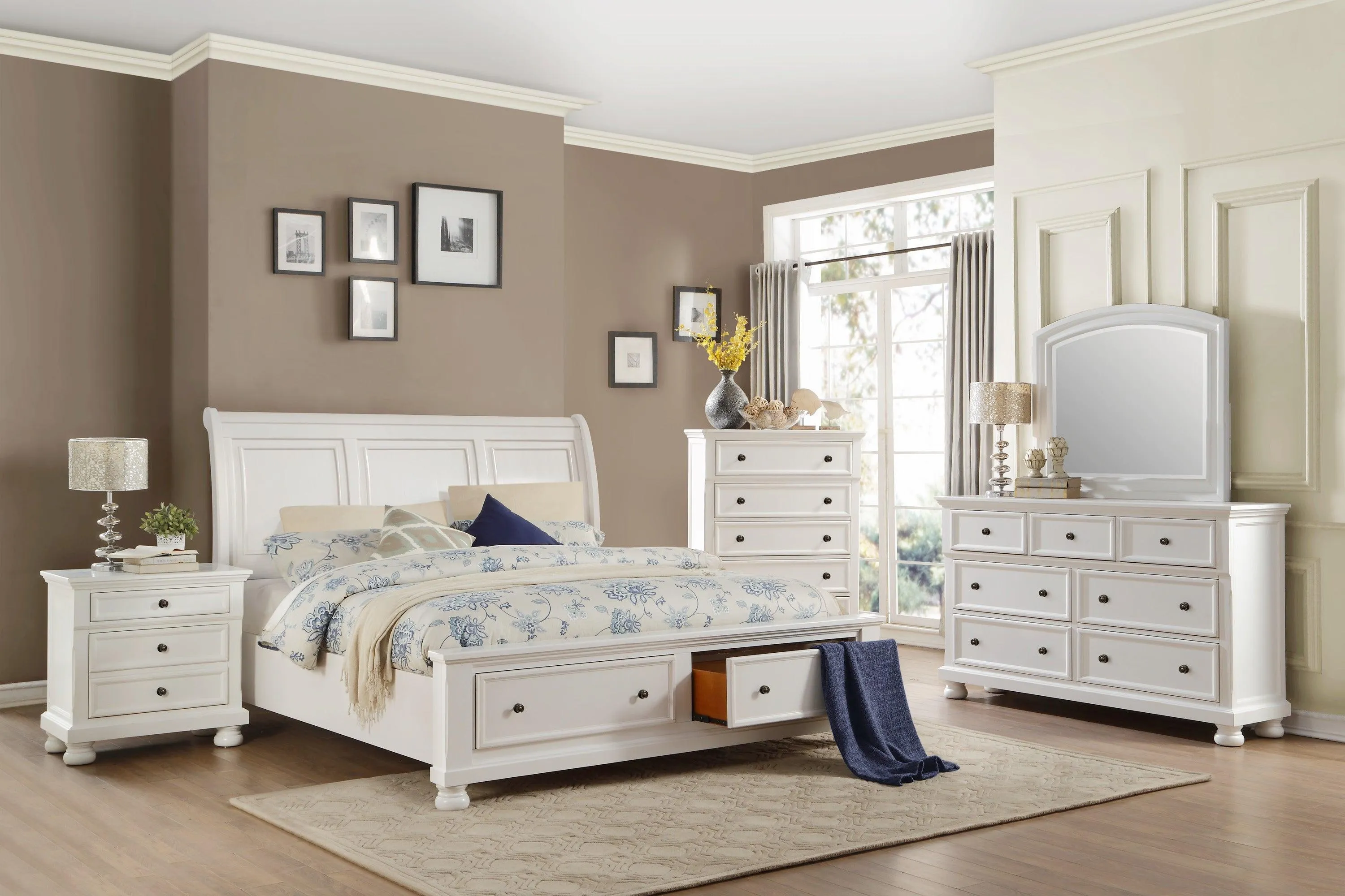 Laurelin White Sleigh Storage Platform Bedroom Set - Image 8