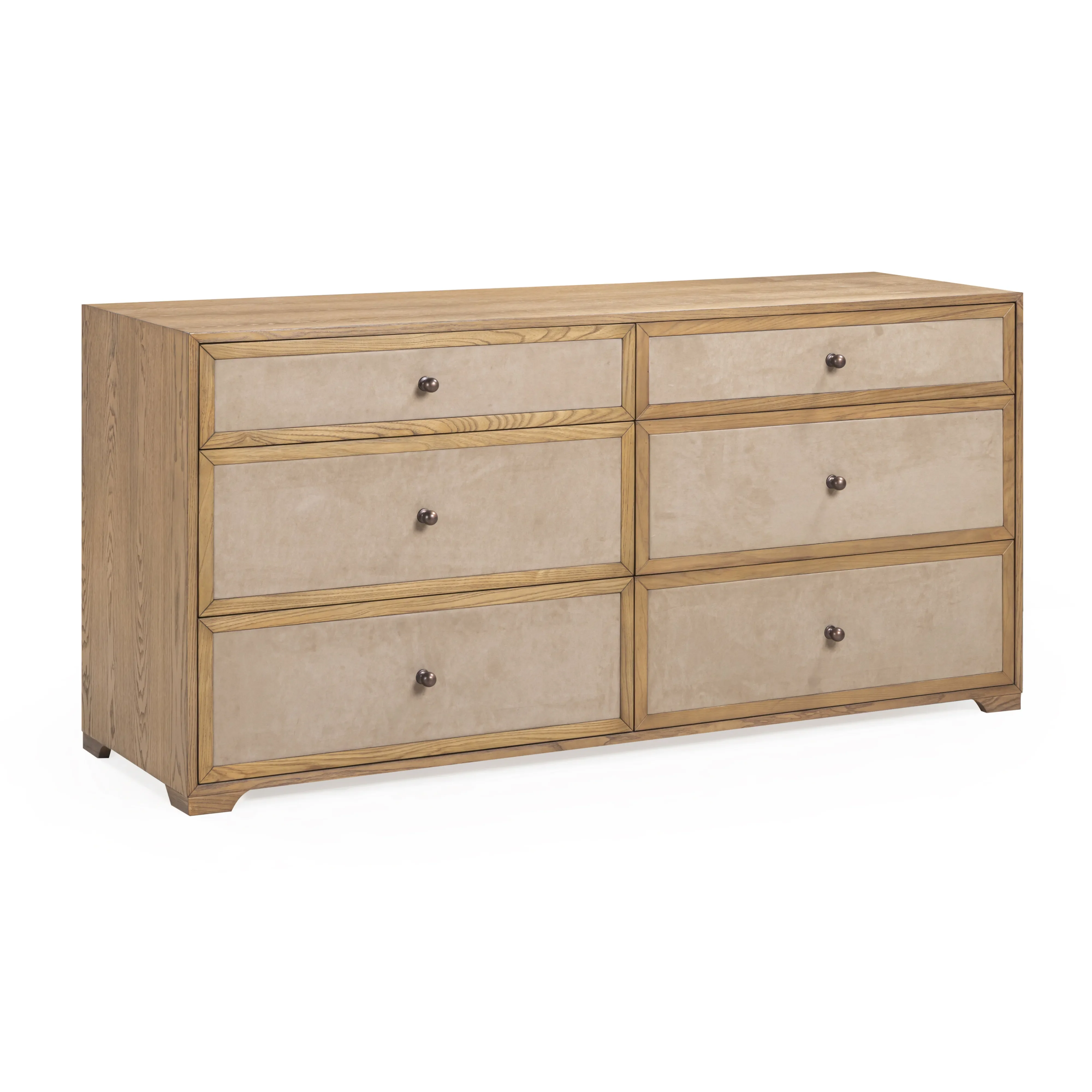 Laurentis 64" Light Taupe Suede and Wood 6-Drawer Dresser - Image 4