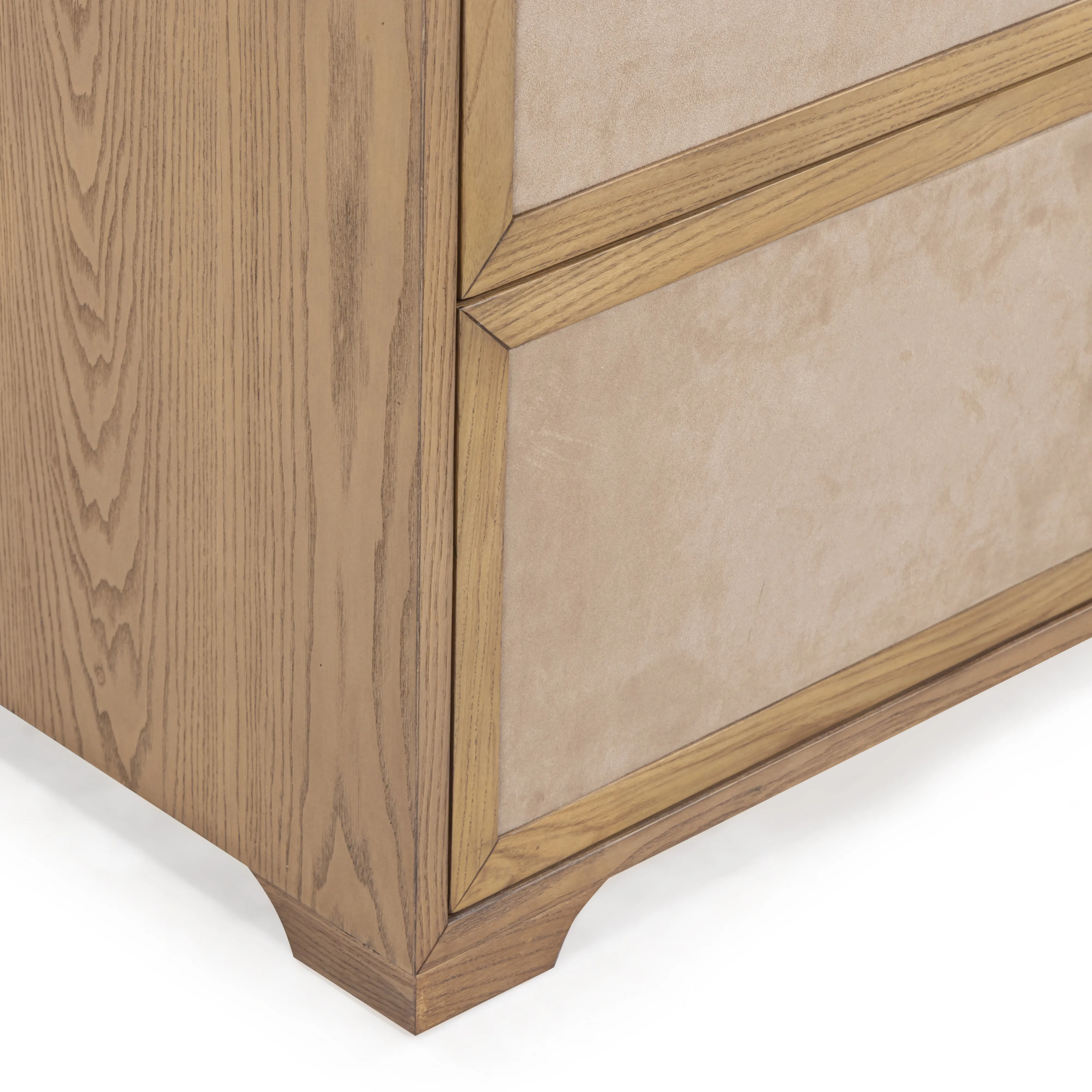 Laurentis 64" Light Taupe Suede and Wood 6-Drawer Dresser - Image 8