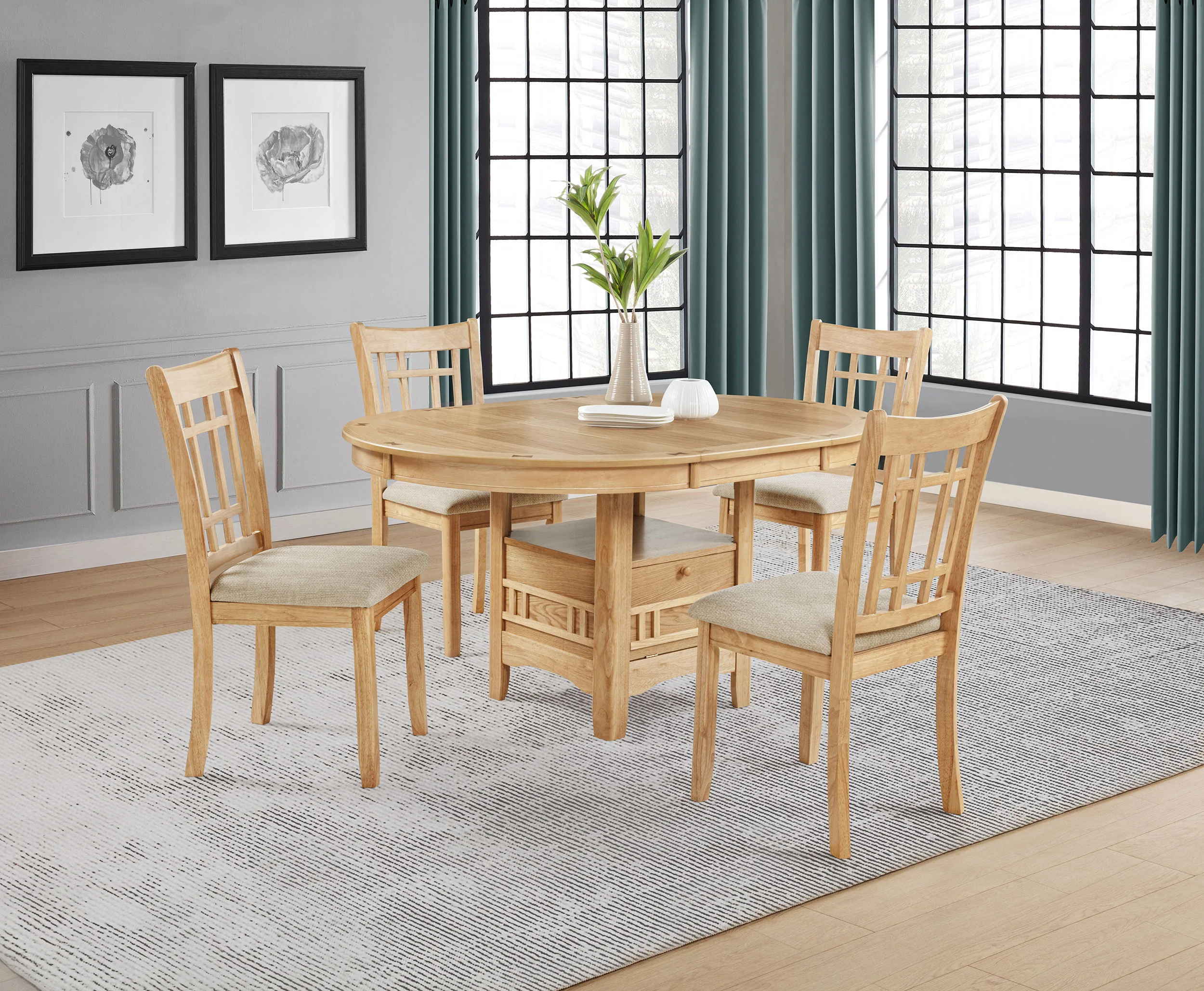 Lavon Light Oak 5-piece Oval Extension Leaf Dining Set