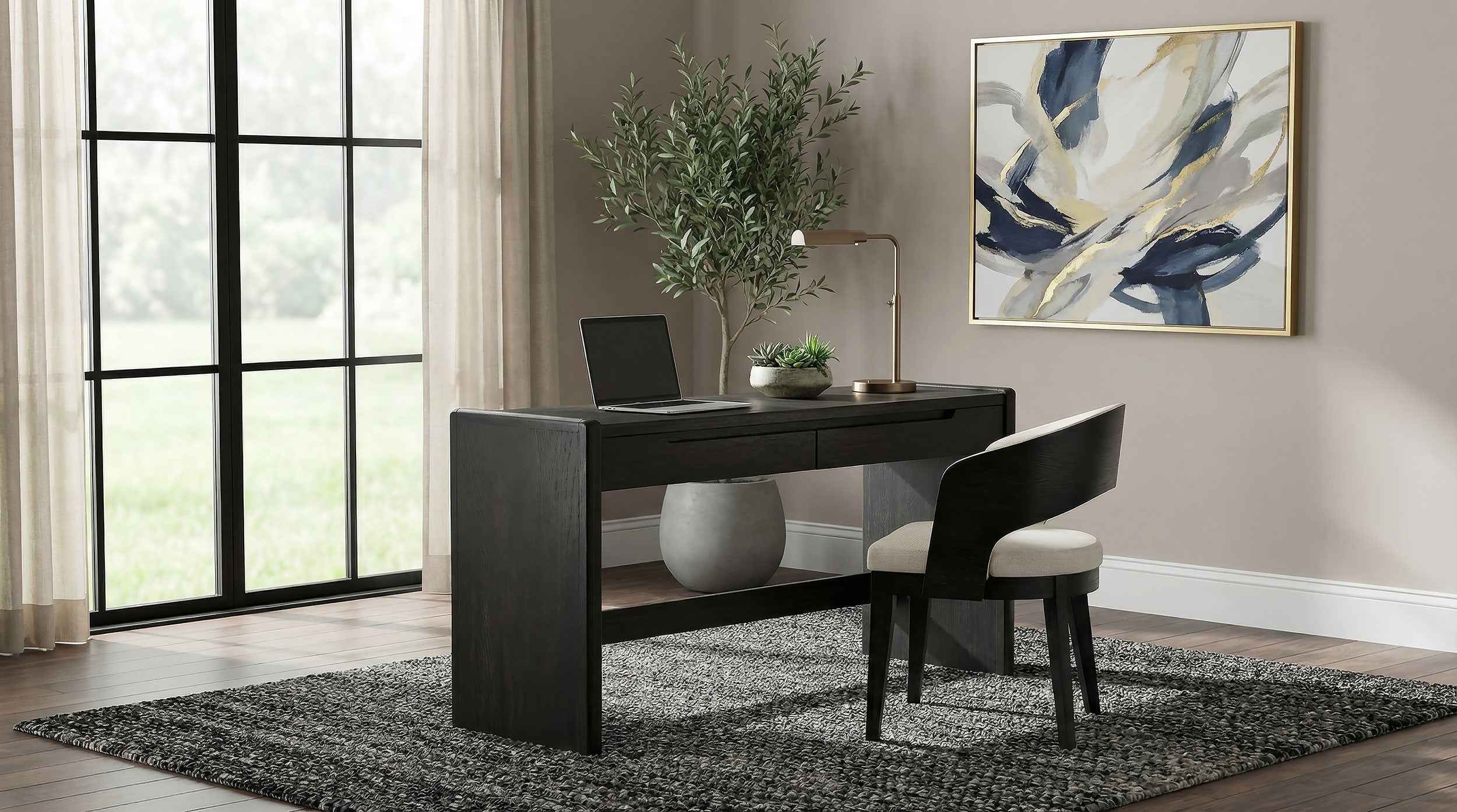 Leandro Burnished Black 2-drawer Home Office Writing Desk - Image 15