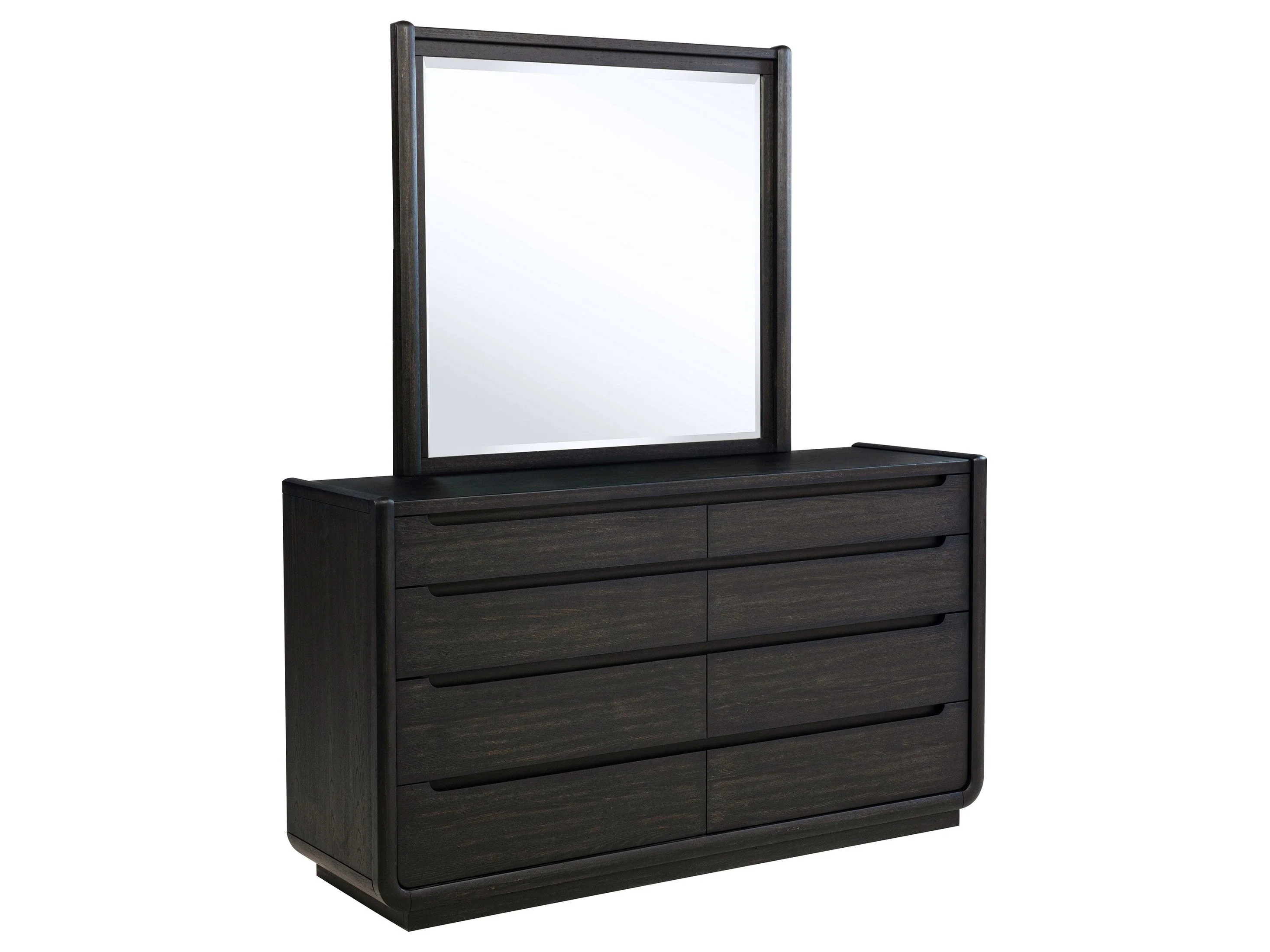 Leandro Burnished Black 8-drawer Bedroom Dresser with Mirror