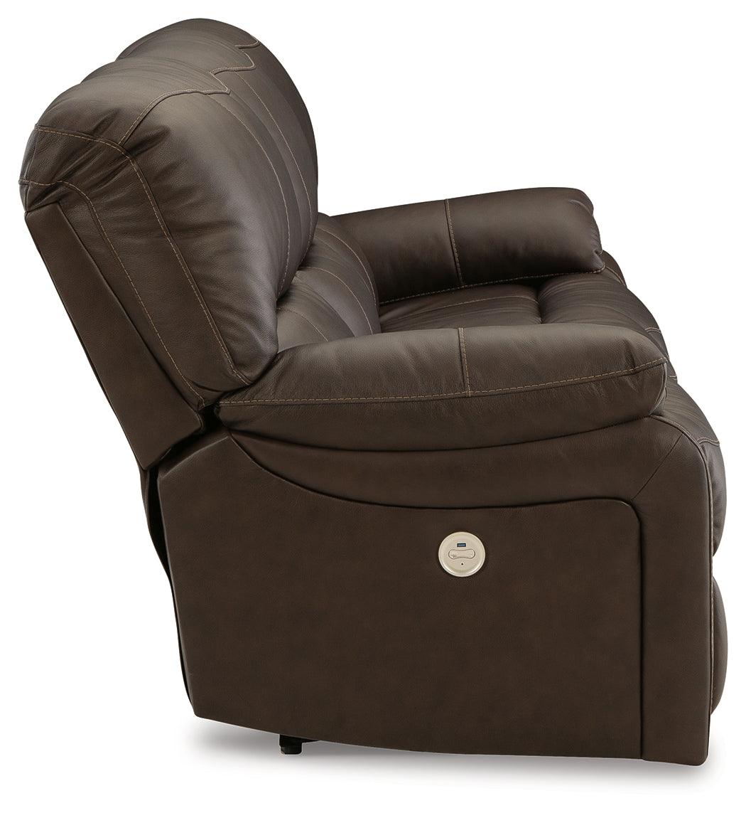 Leesworth Dark Brown Power Leather Reclining Sofa - Image 4