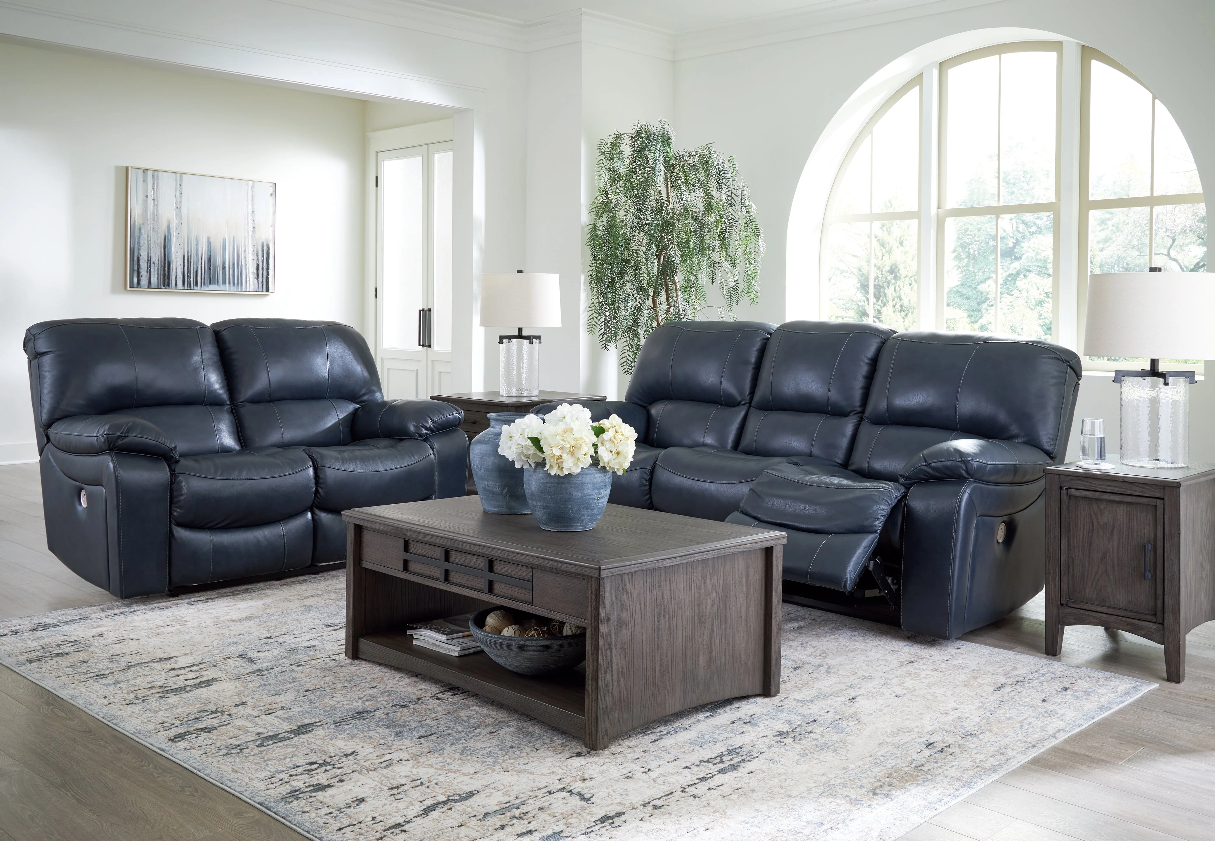 Leesworth Ocean Leather Power Reclining Sofa and Loveseat - Image 3