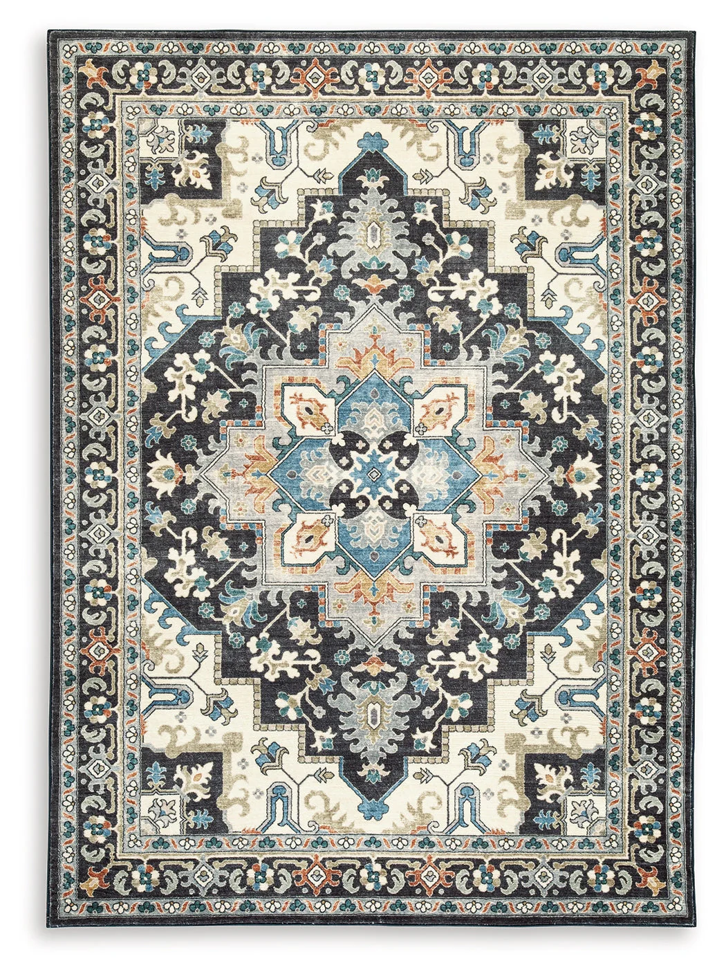 Leningston Black/Cream/Blue Washable Medium Rug - Image 2