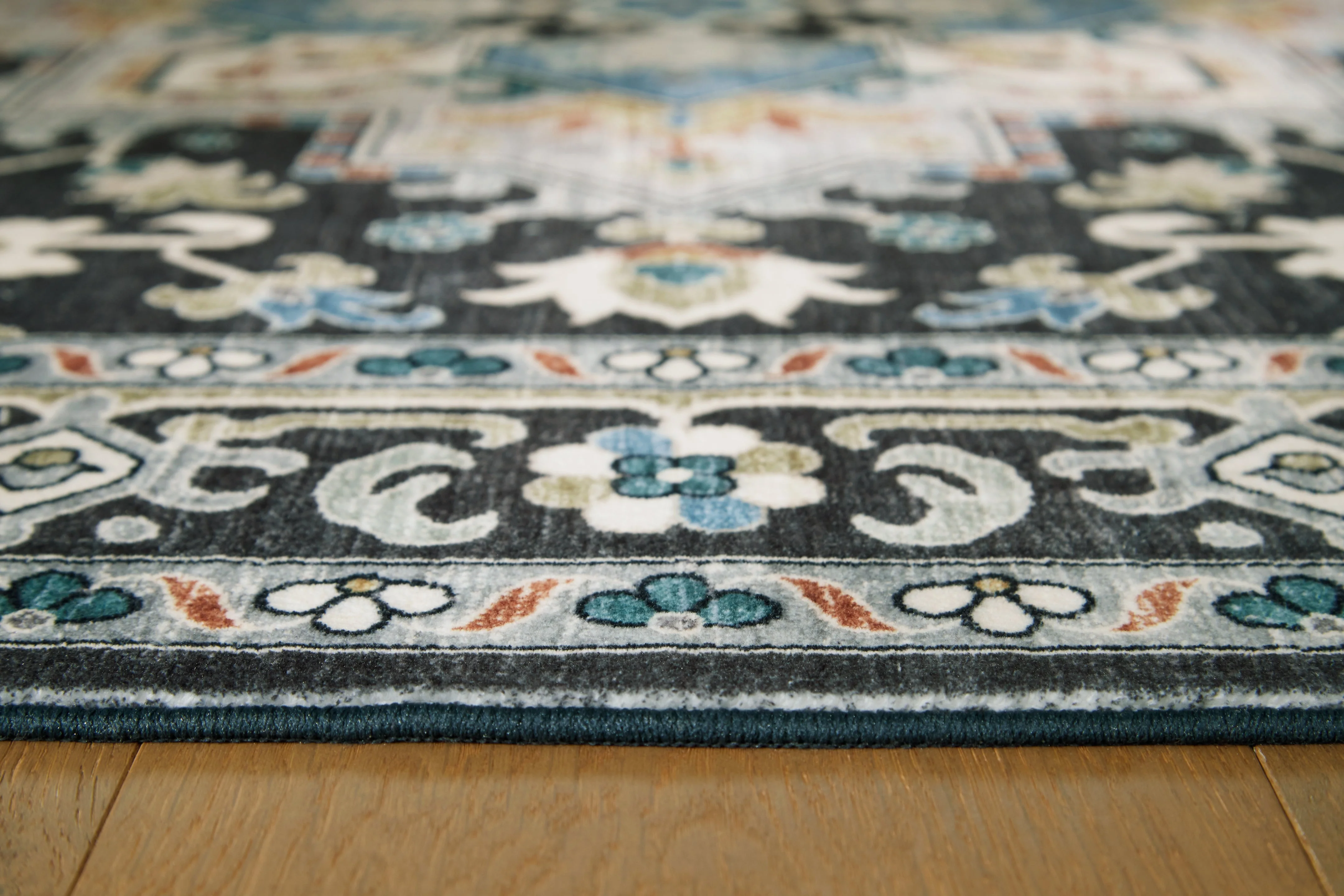 Leningston Black/Cream/Blue Washable Medium Rug - Image 3