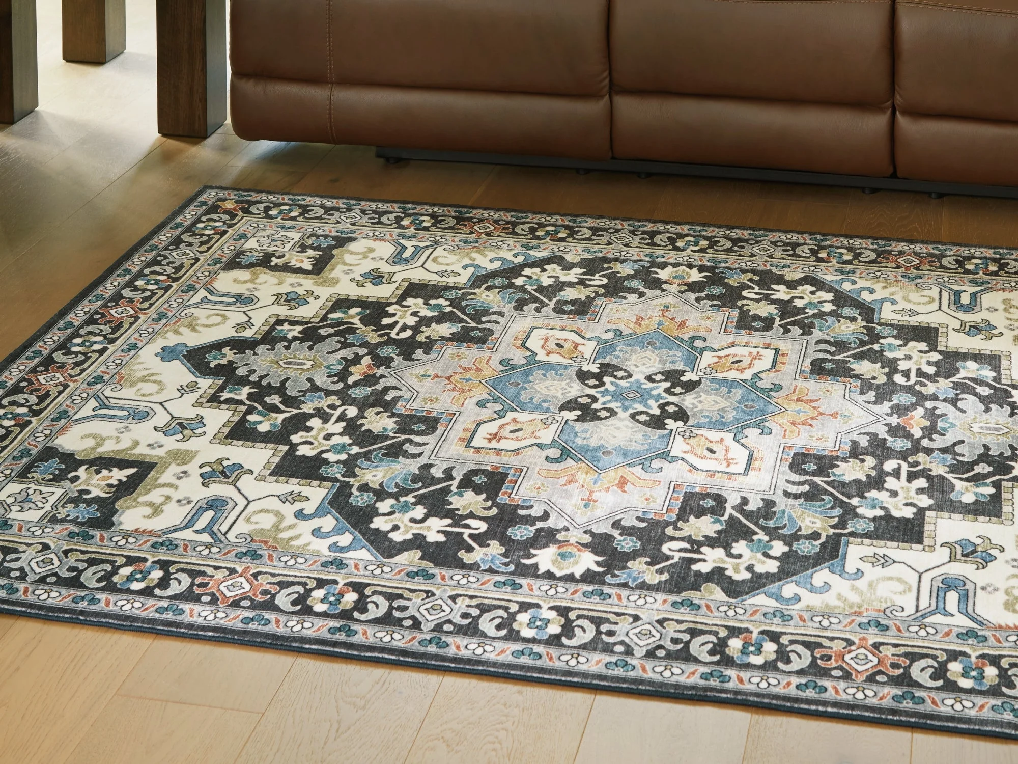 Leningston Black/Cream/Blue Washable Medium Rug - Image 5