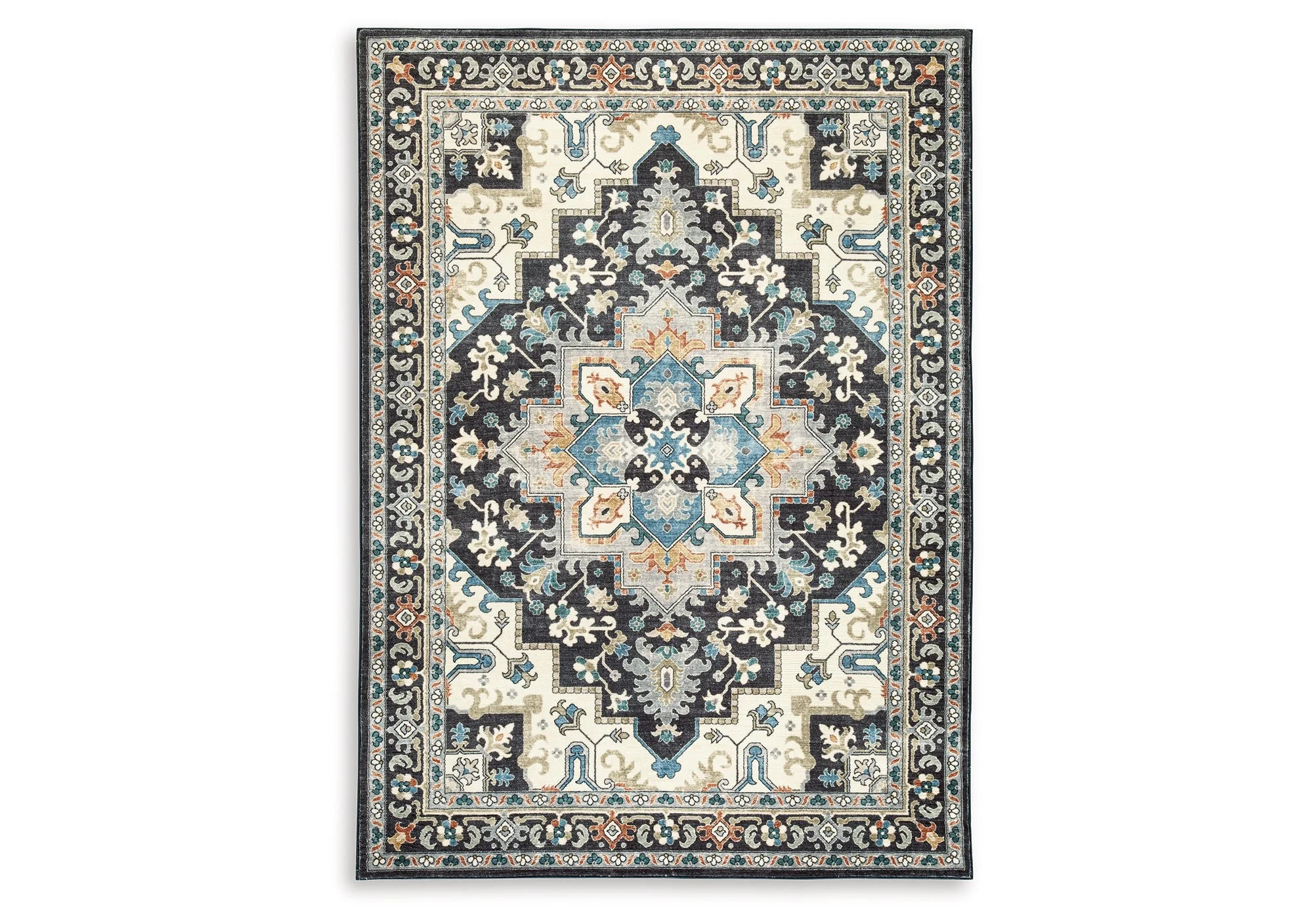 Leningston Black/Cream/Blue Washable Medium Rug - Image 6