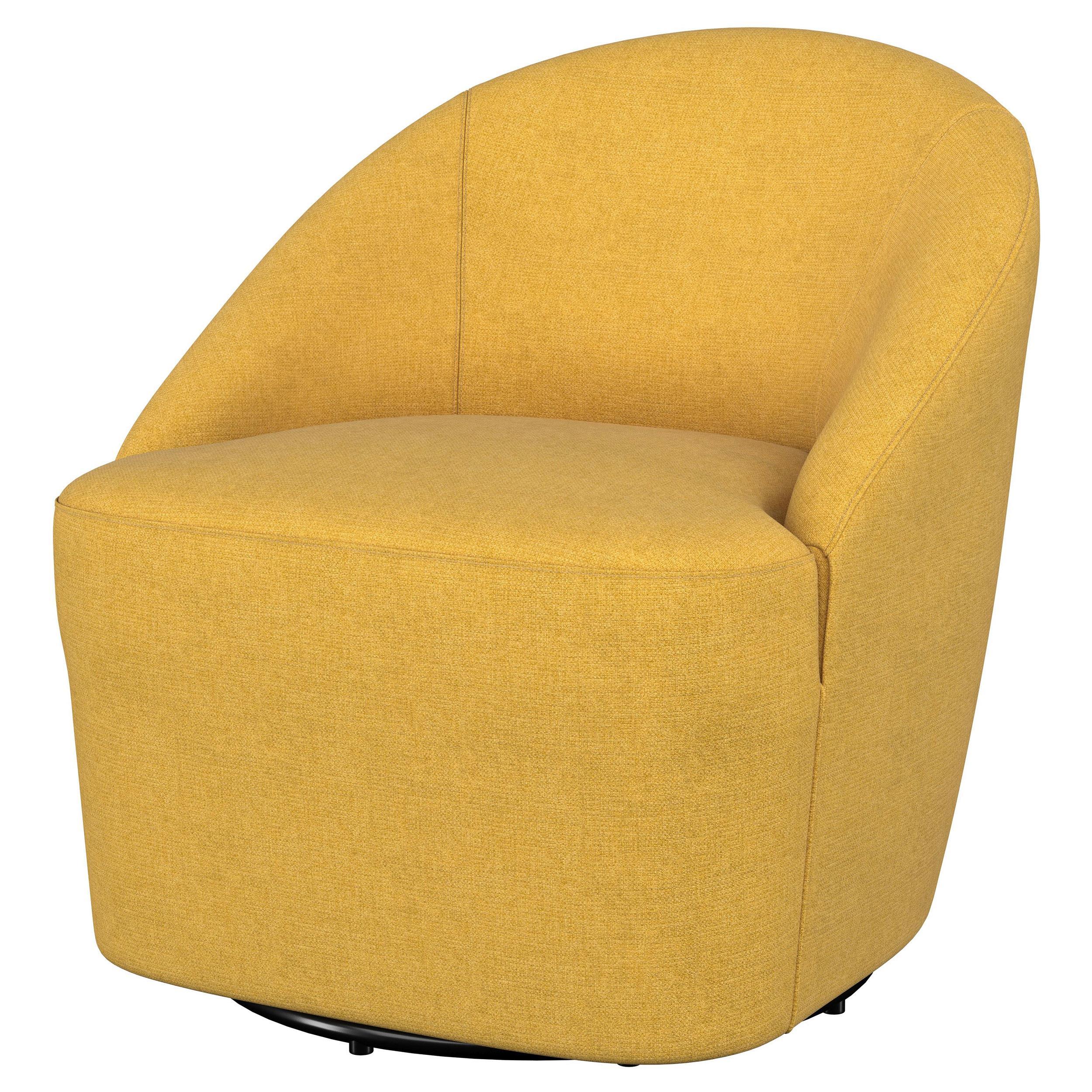 Leon Mustard Yellow Upholstered Accent Swivel Barrel Chair - Image 4