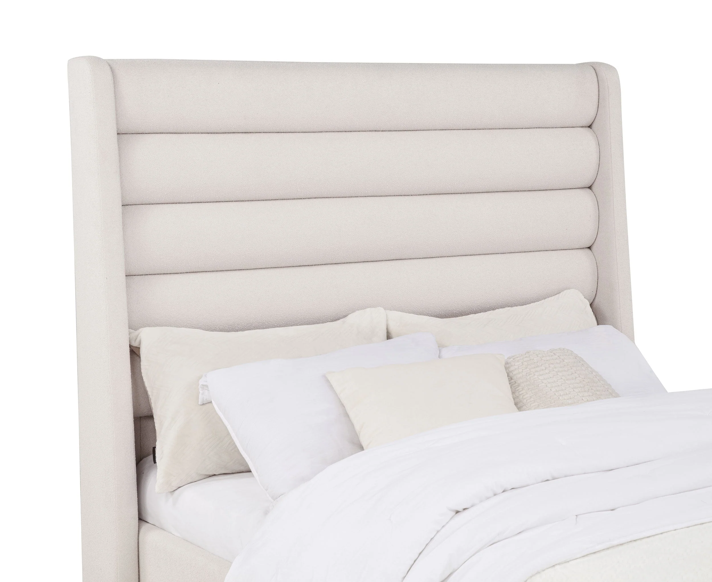Leslie Beige Upholstered Tufted Full Wingback Platform Bed - Image 3