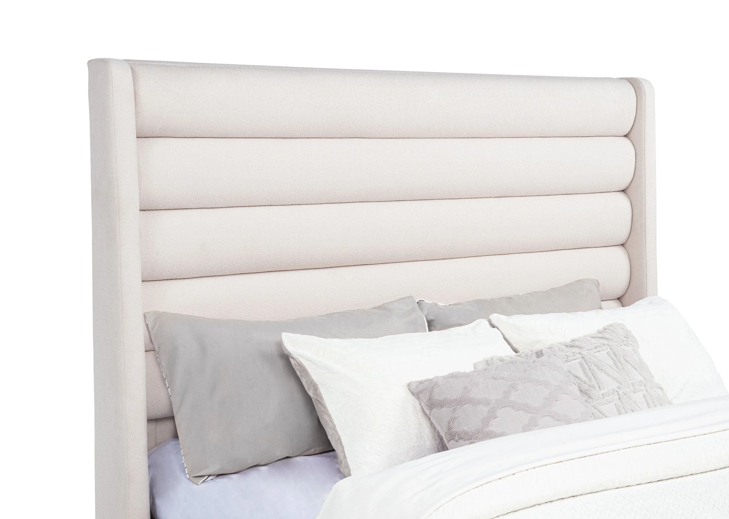 Leslie Beige Upholstered Tufted Queen Wingback Platform Bed - Image 3