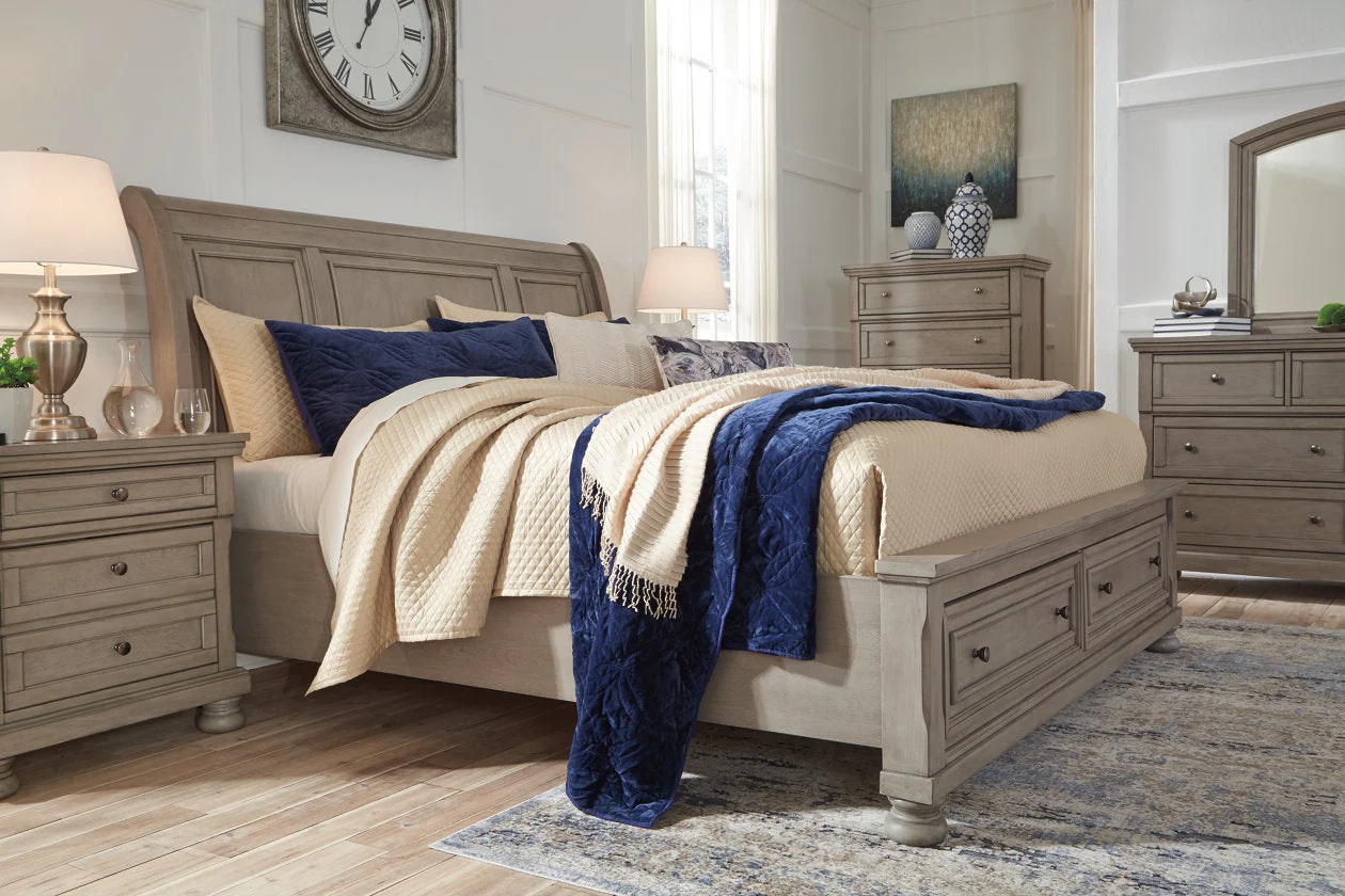 Lettner Light Gray King Sleigh Storage Platform Bed - Image 3