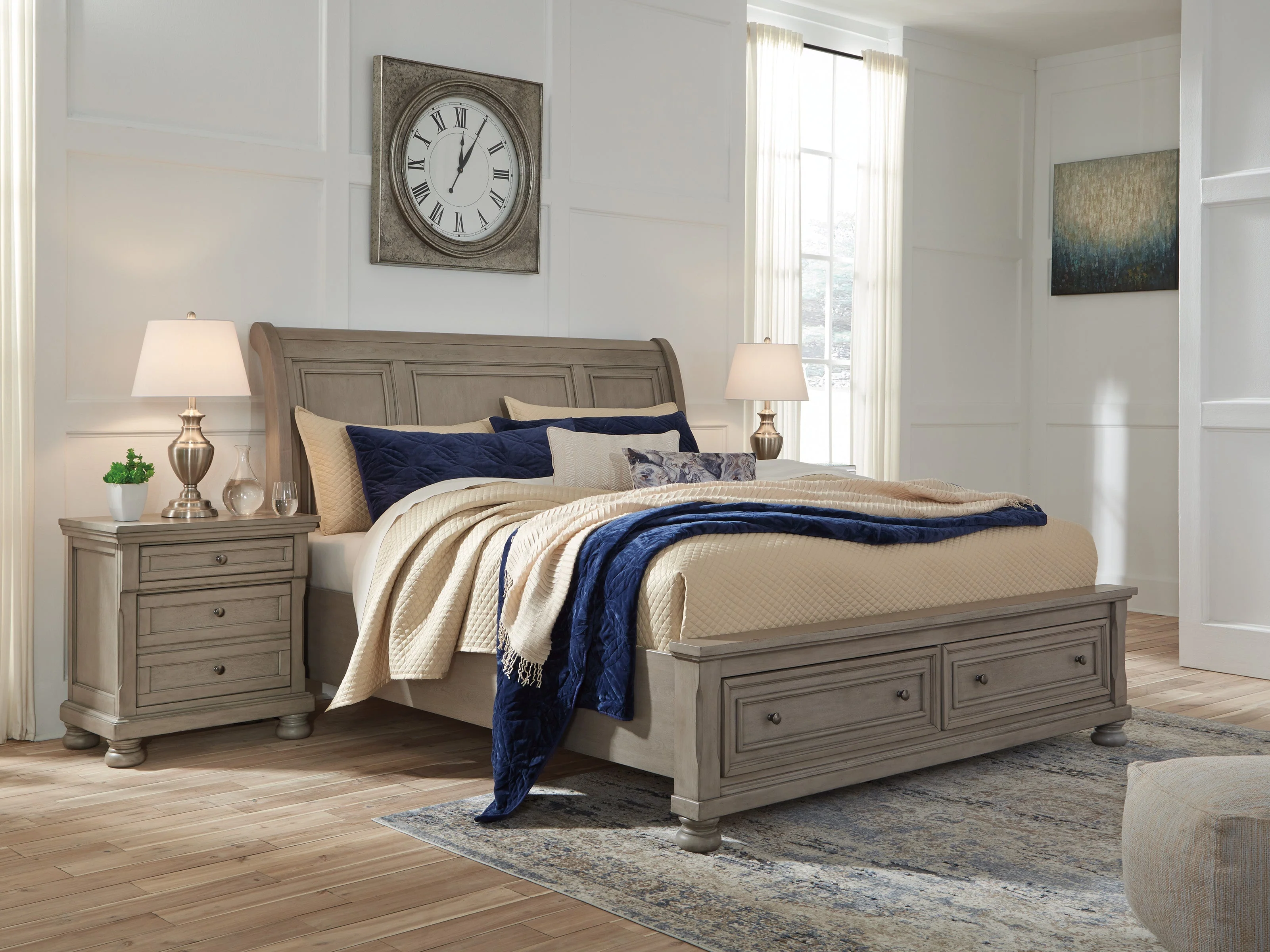 Lettner Light Gray Sleigh Storage Platform Bedroom Set - Image 3